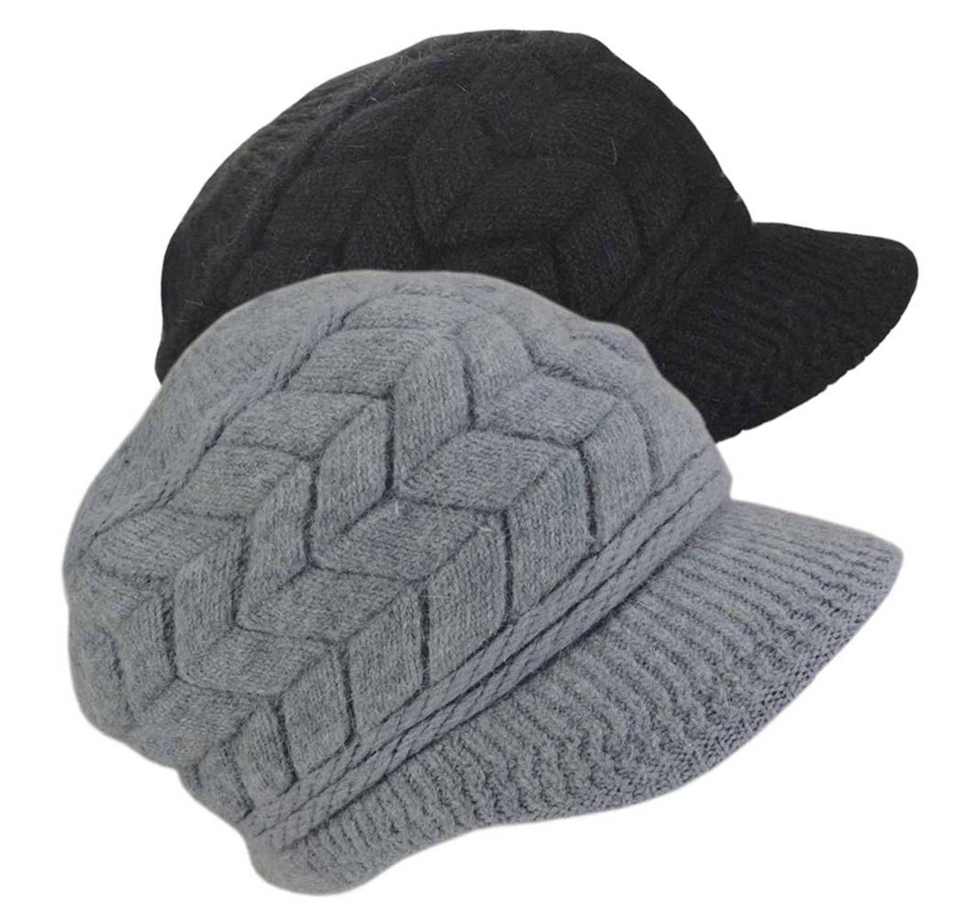 SYAYA Women's Winter Warm Knit Beanie with Visor - Black Grey Wool Snow Ski Cap