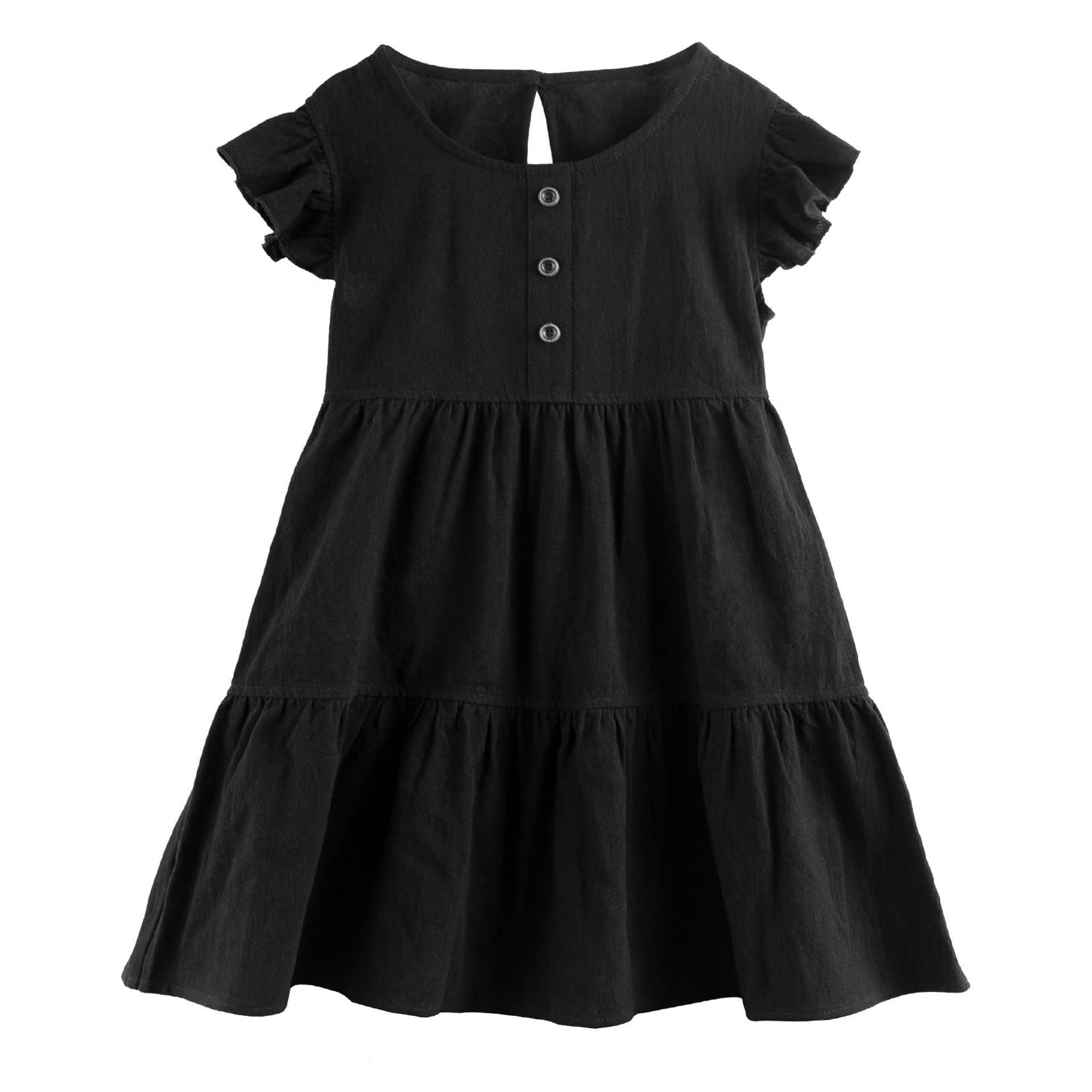 Baby Girl Summer Dress Ruffle Sleeveless Backless Cotton Party Outfit - Black 4-5 Years