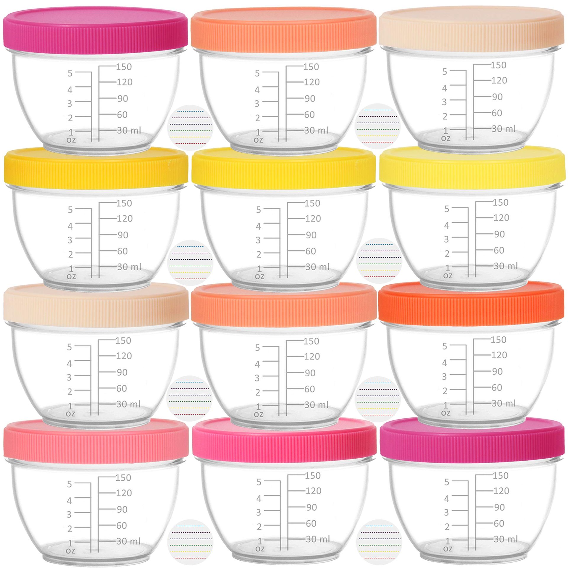 Reusable Baby Food Storage Containers Leakproof Pots with Lids & Labels 18 Pack 180ml - Bright Pink Set