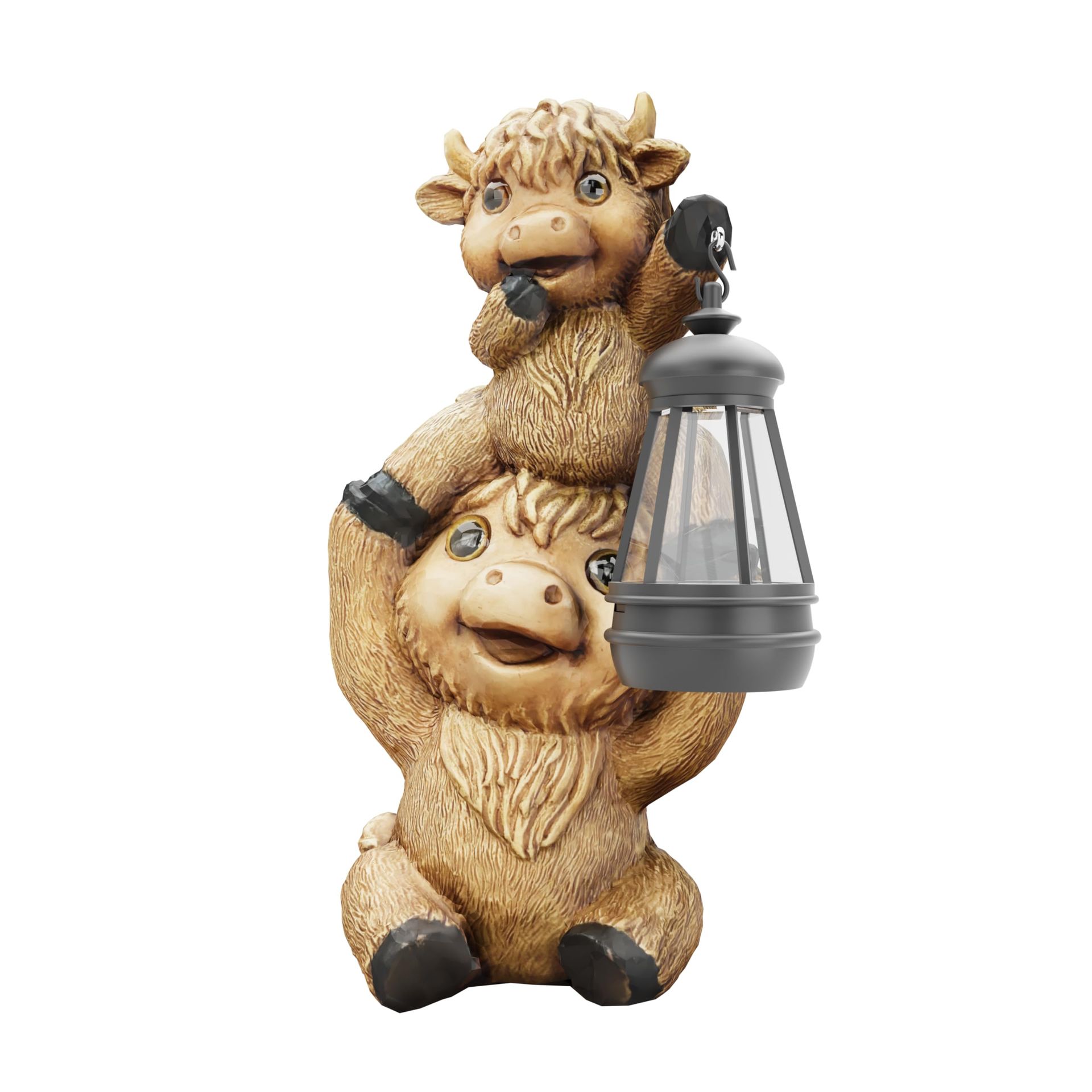 Highland Cow Garden Ornament with Solar Lights Funny Outdoor Decoration Gift - Yellow M2-Beige