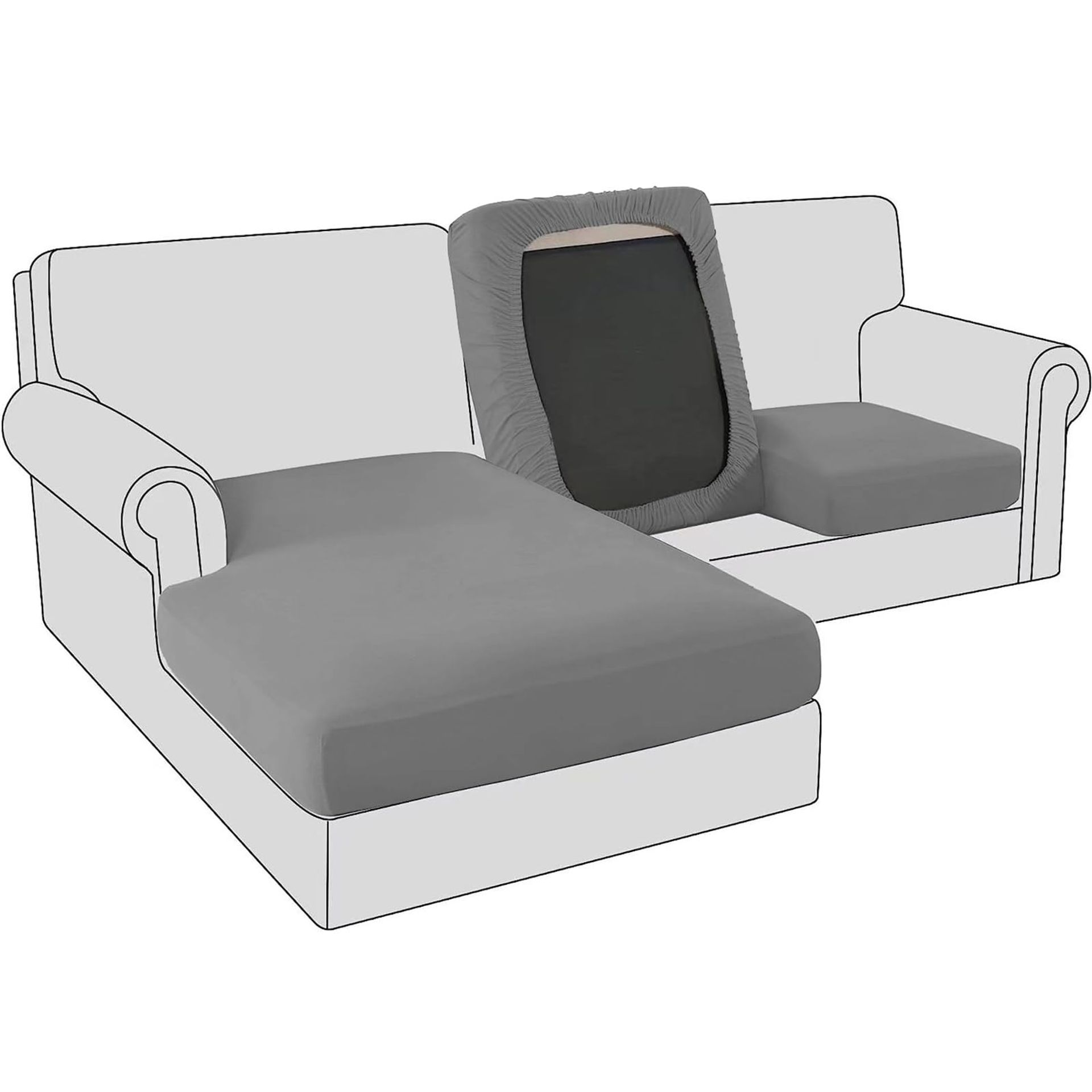 Large Dark Grey Velvet Sofa Cushion Covers - Stretch & Protective for 4-Seater