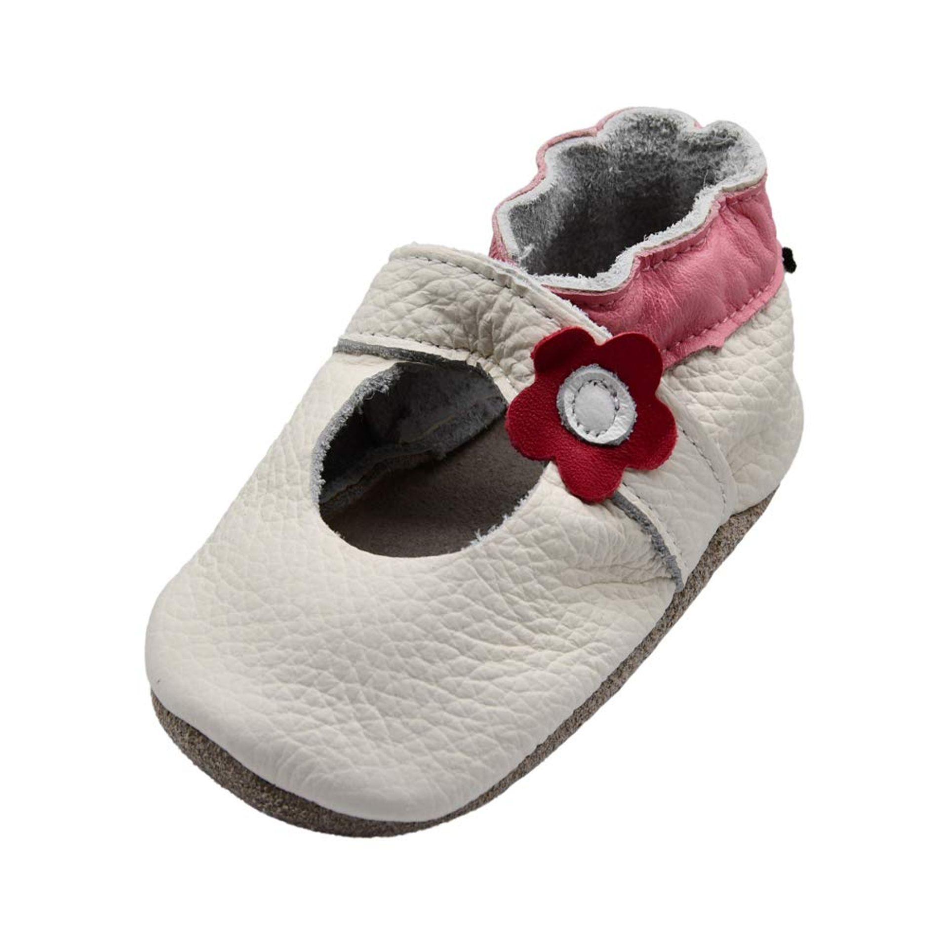 Baby Toddler Soft Leather Prewalker Shoes Non-Slip Sole Moccasins - MJ White Flower 18-24 Months