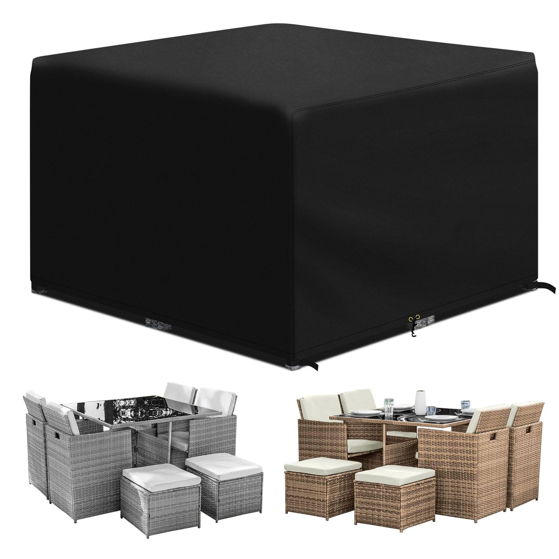 Garden Furniture Cover Waterproof Windproof Anti-UV 600D Oxford Fabric for Table & Chair Set Outdoor Protection - Black 280x204x90cm