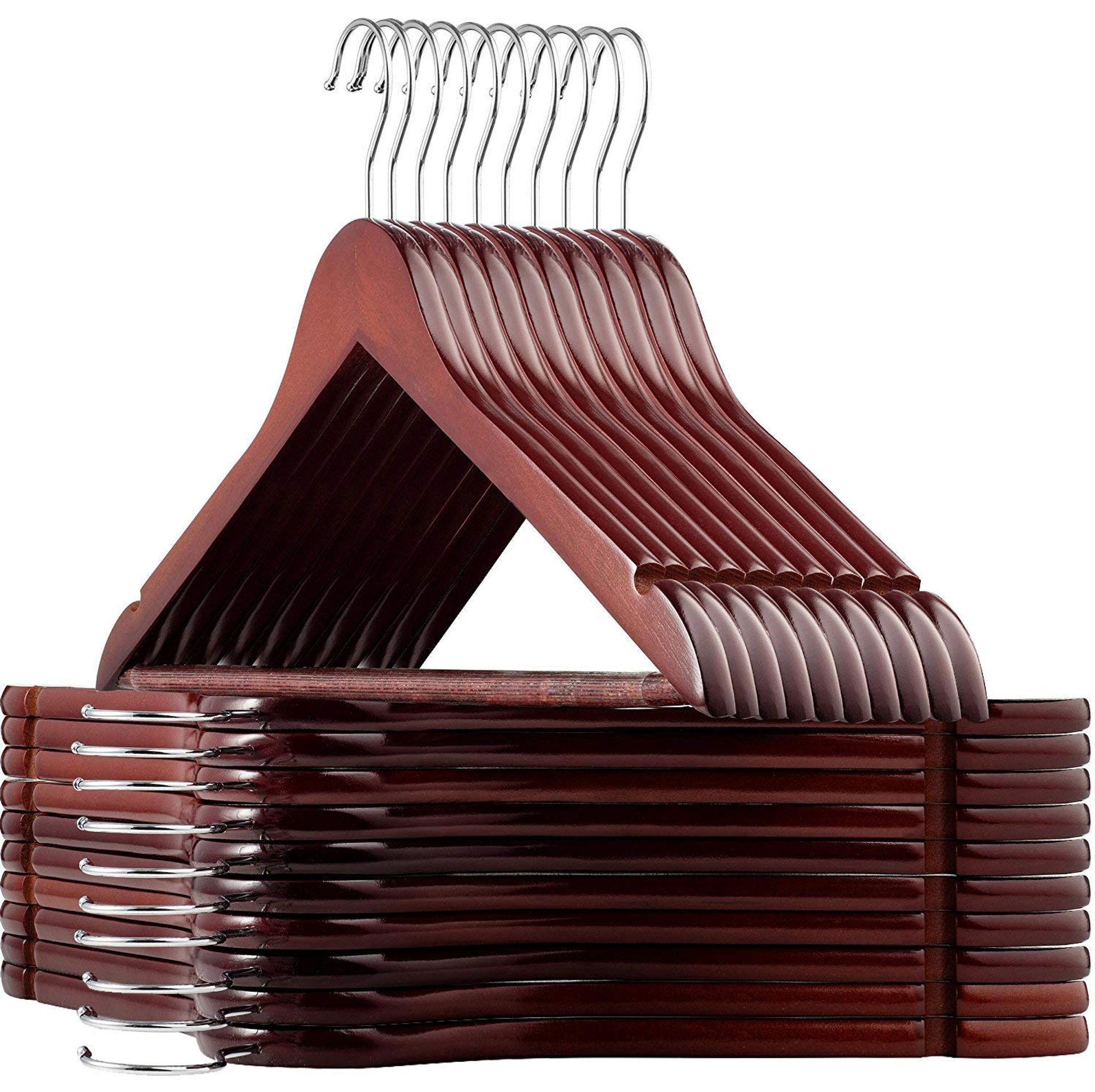 High-Grade Wooden Hangers (20 Pack) - Smooth Finish, Durable with 360° Swivel Hook & Non-Slip Bar