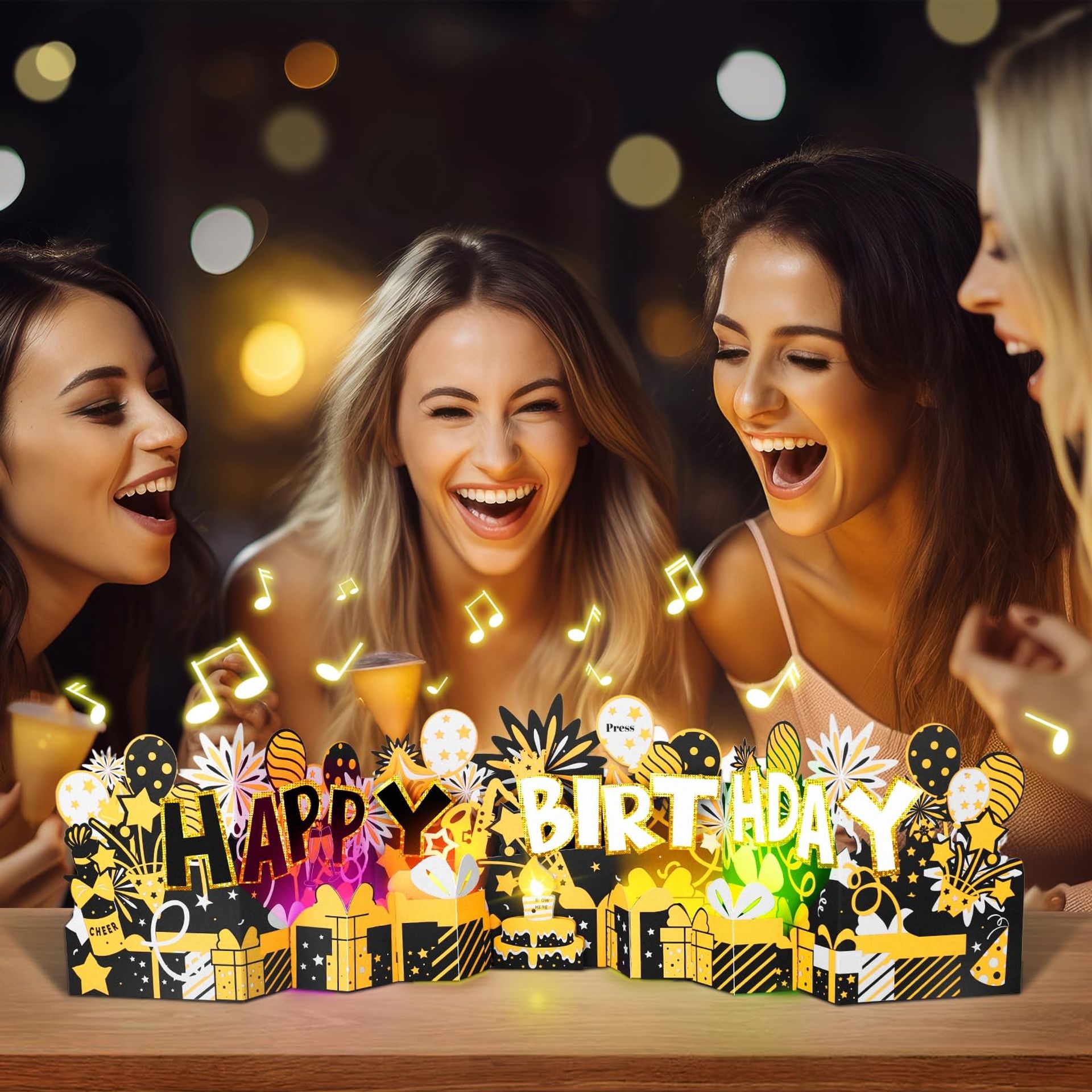 LITTLEJSY Birthday Card, Pop Up Musical Birthday Cards w Light,Blow Out Candle & Play Happy Birthday Music Card,Greeting Cards Gifts for Women Men Him Her