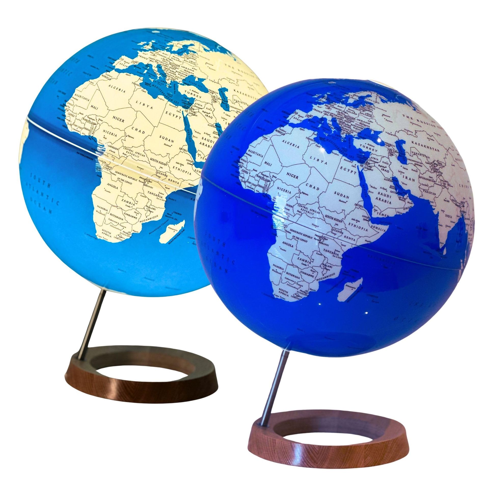 Illuminated World Globe 33cm Wooden Base 2-in-1 Political Educational Light Up Map - Sapphire 33cm