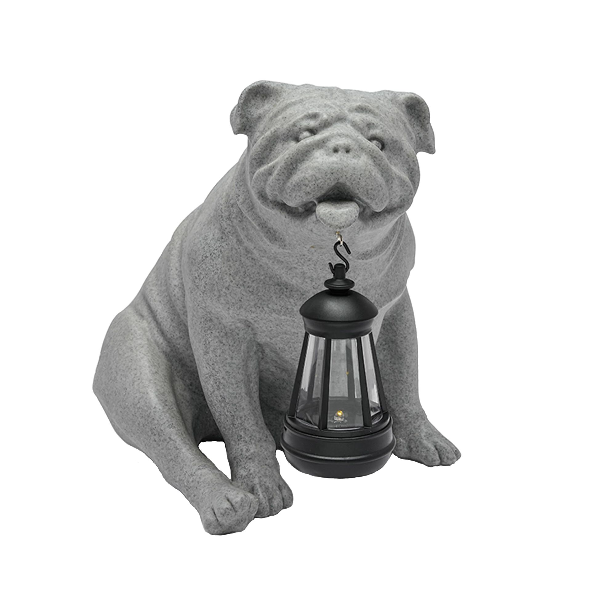 Solar LED Dog Statue Light Outdoor Garden Ornament Waterproof Decorative Dog Figure for Lawn, Yard, Patio - White Bulldog