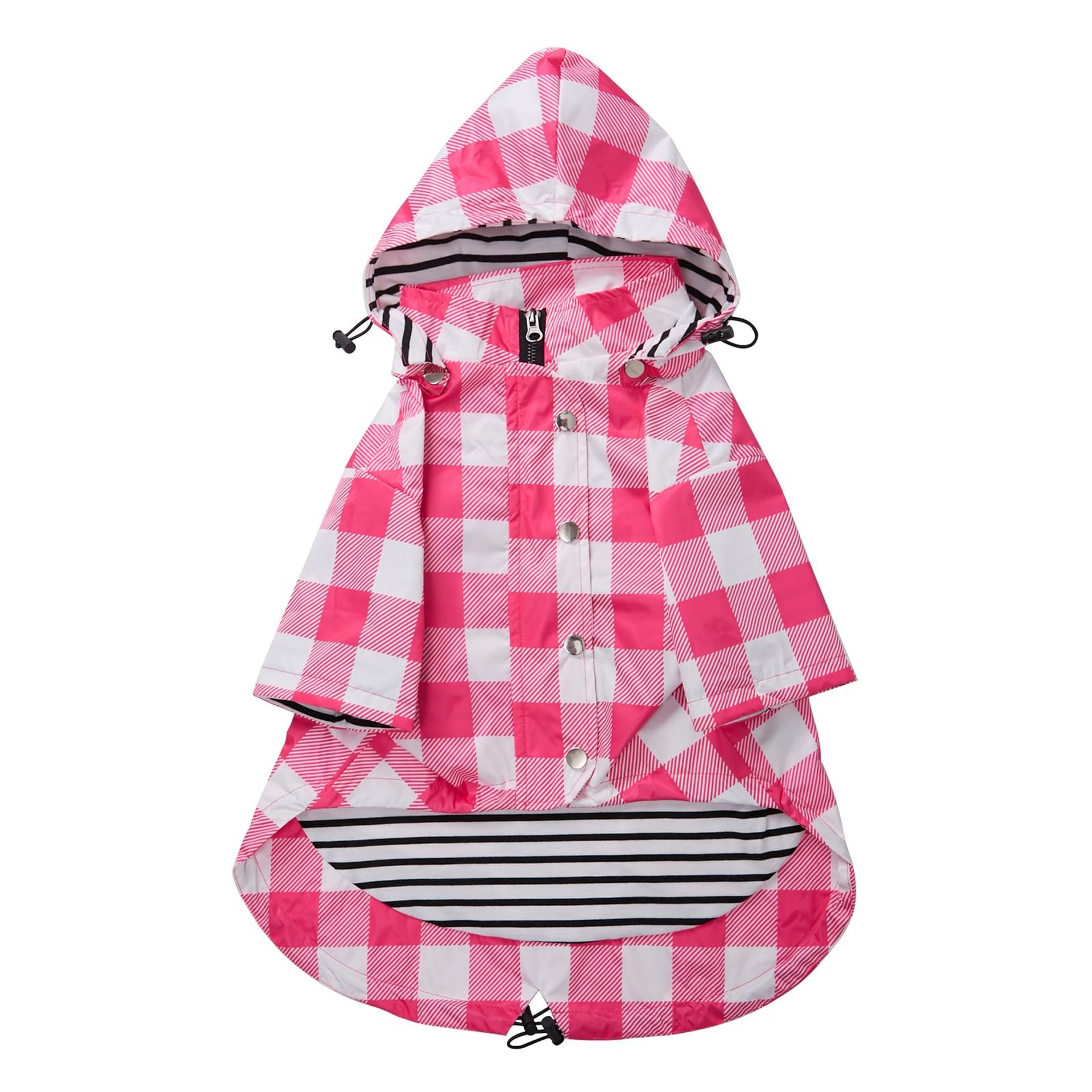 Waterproof Dog Raincoat with Hood, Legs & Buttons - Fits Small to Large Breeds, Easy Fit, Machine Washable, Pink XL