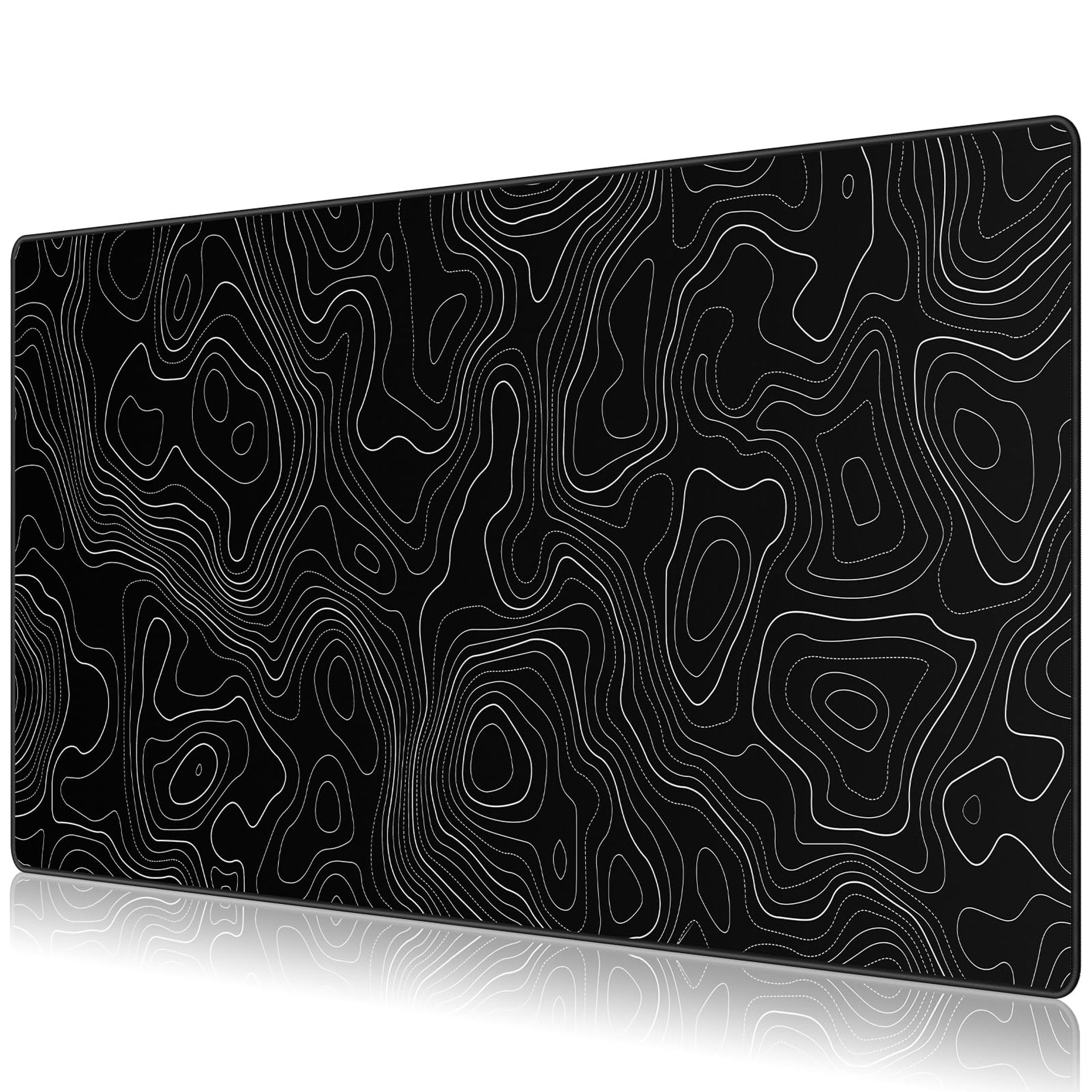 JIALONG Gaming Mouse Pad, Large Desk Pad, Office Desk Mat with Anti-Slip Base, Anti-wear Personalized Design, Mousepad with Black Topographic 35.4 x 15.7 inches