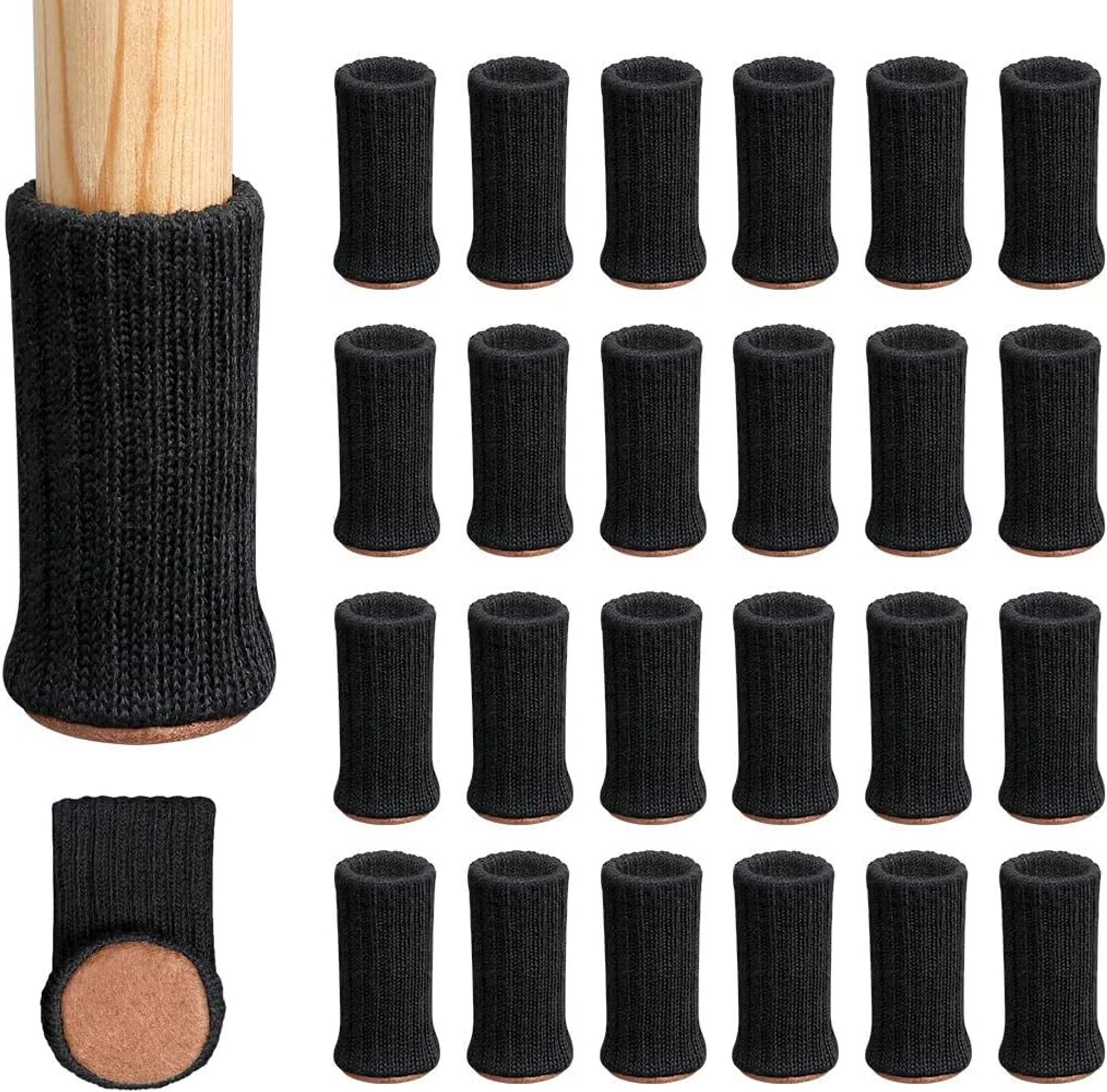 Chair Leg Socks Set of 24 High Elastic Non-Slip Furniture Floor Protectors - Black 60mm