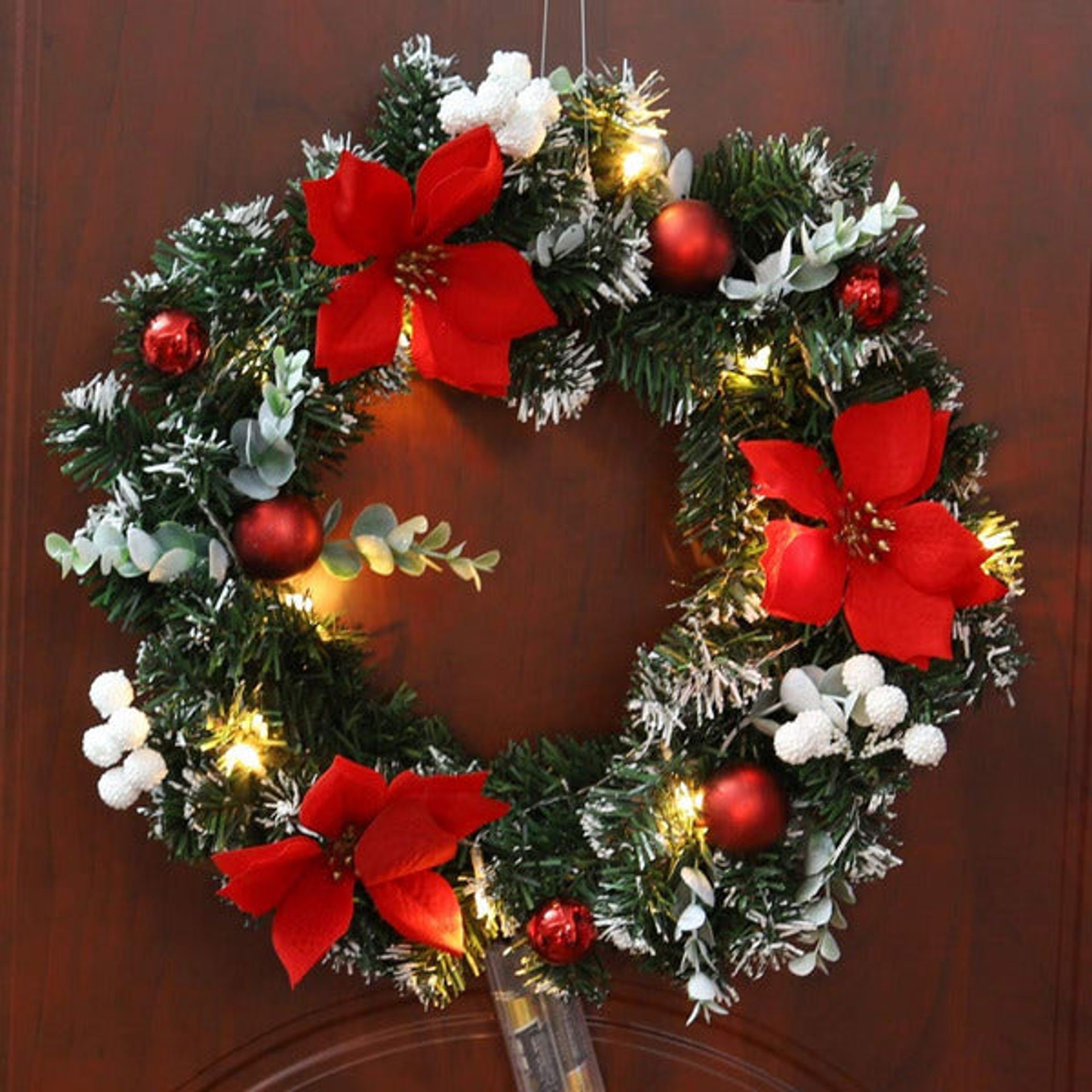 Christmas Wreaths For Front Door With Lights, Pre-Lit Christmas