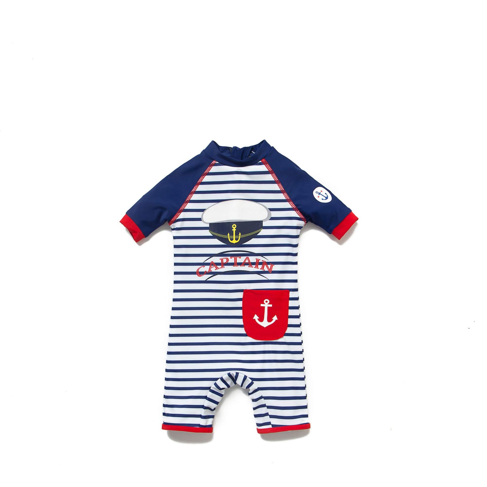 Baby Boys UPF 50+ Sunsuit with Sun Hat – All-in-One Swimwear Stripe 3-6M