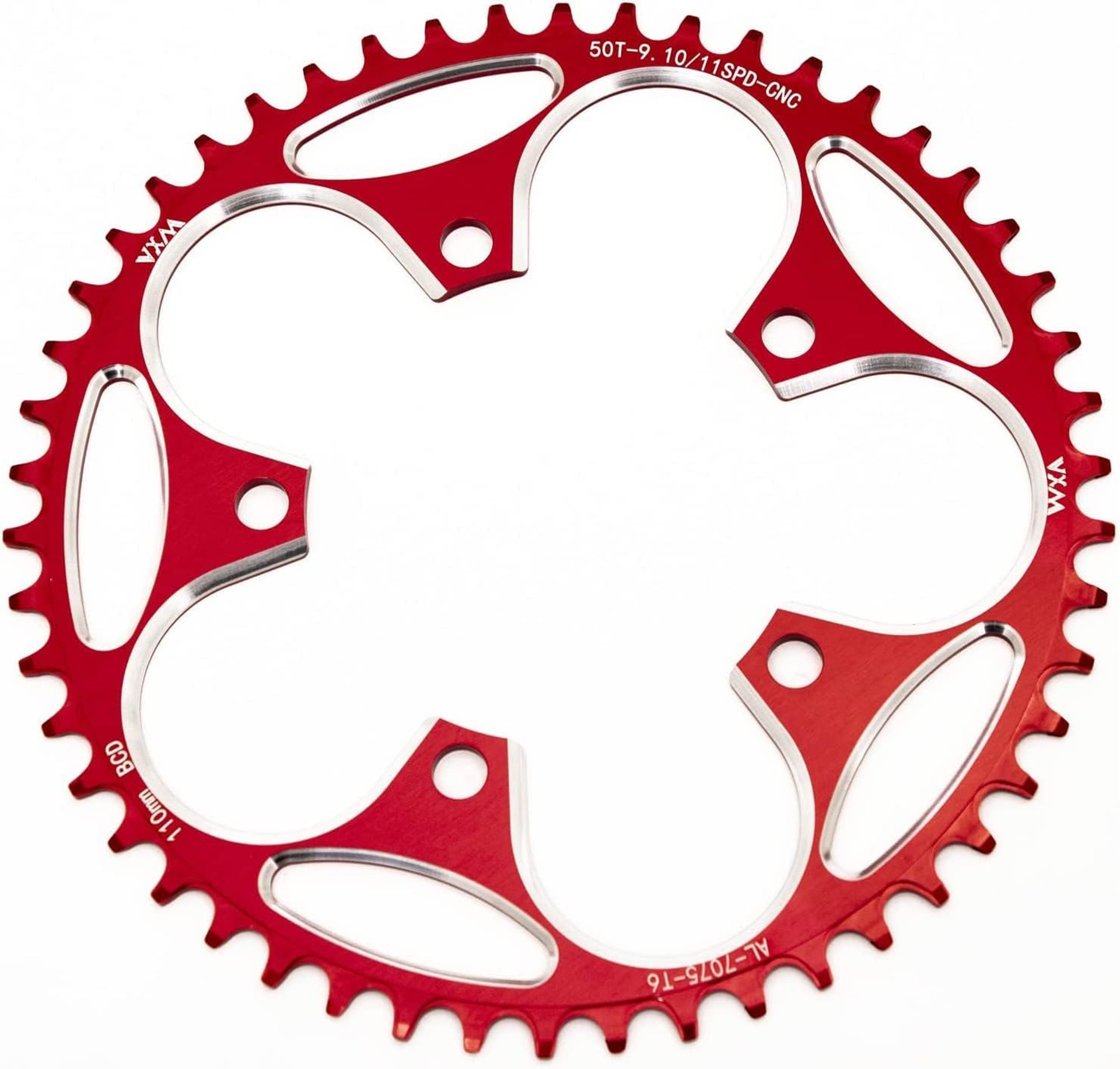 Pro 110BCD Narrow Wide Chainring CNC 7075-T6 Aluminium for 8–12 Speed Road Bikes - Red 58T