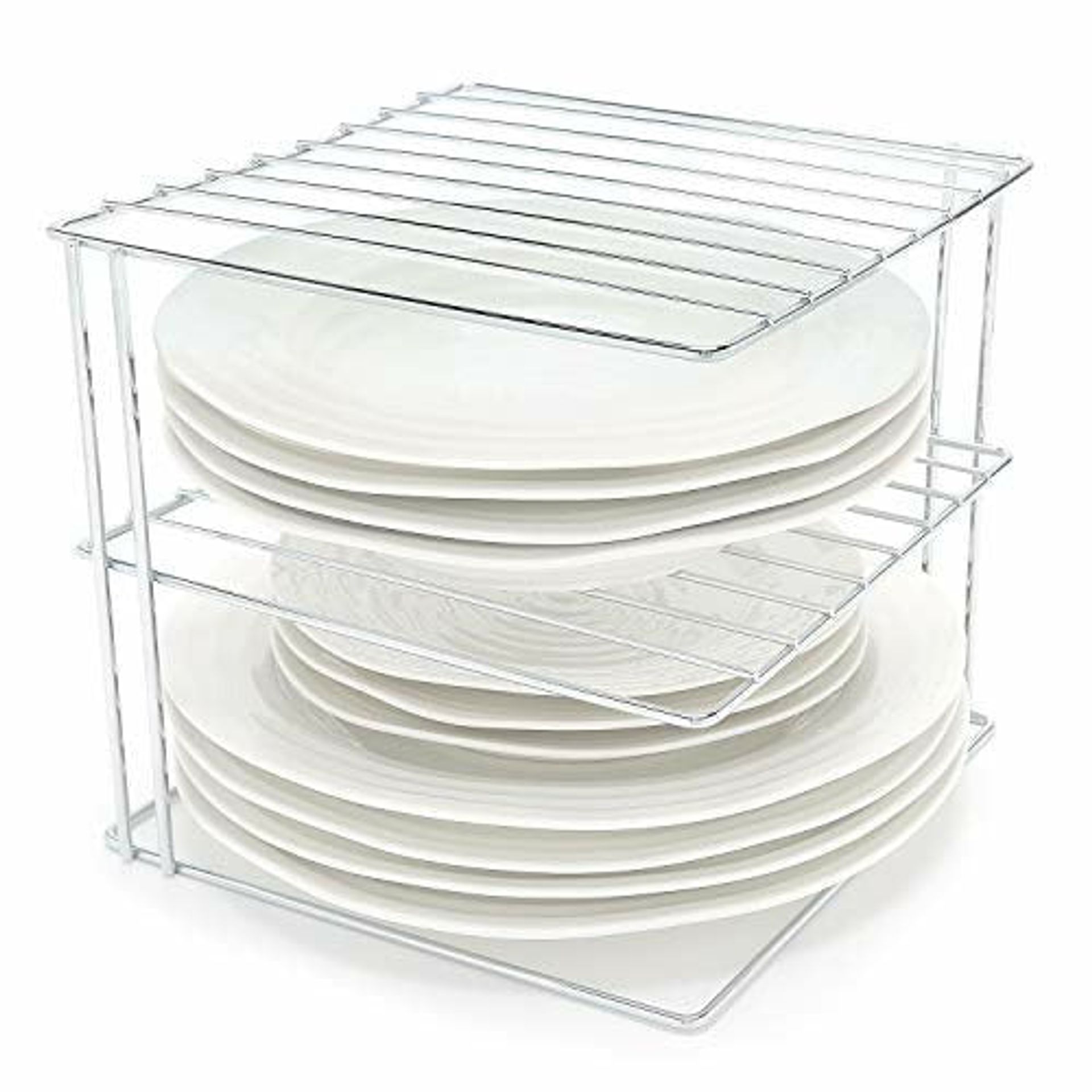 Simplywire - Plate Rack - Kitchen Cupboard Organiser - 3 Tier Square - Ch