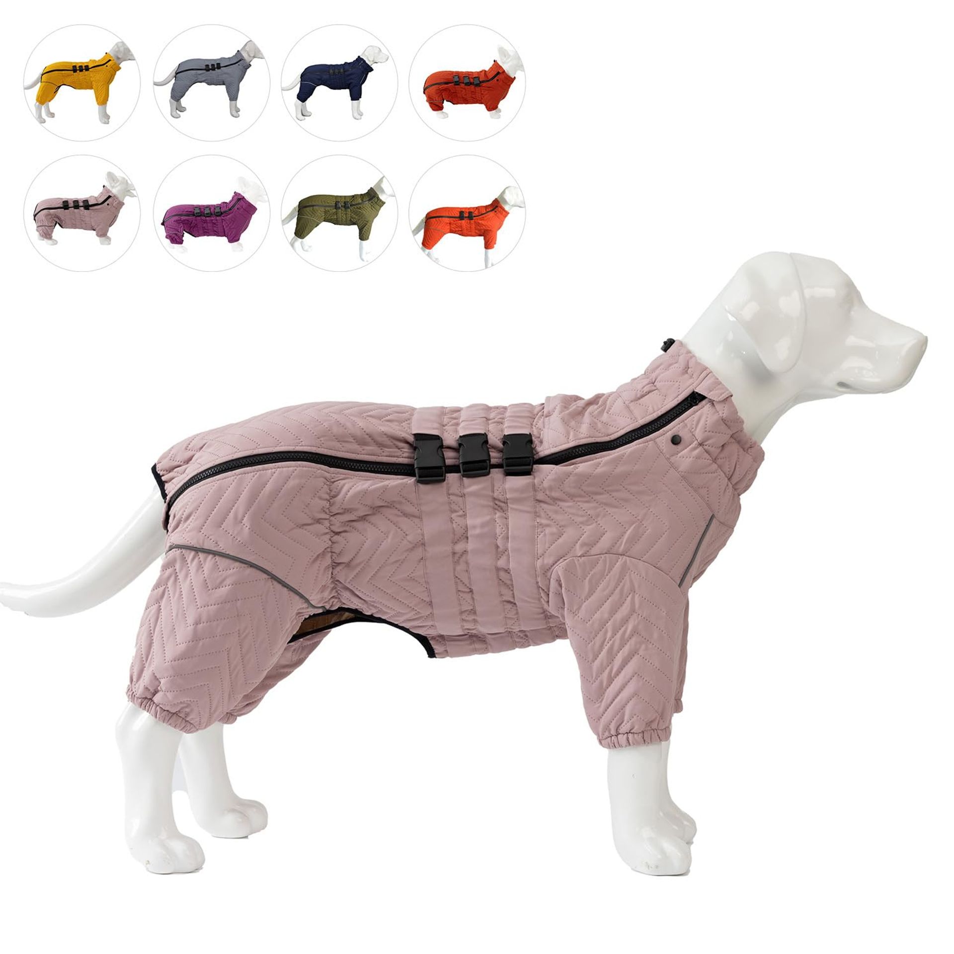 Warm Waterproof Dog Coat with Reflective Safety & Full Leg Coverage for Winter - Lotus Pink 3XL