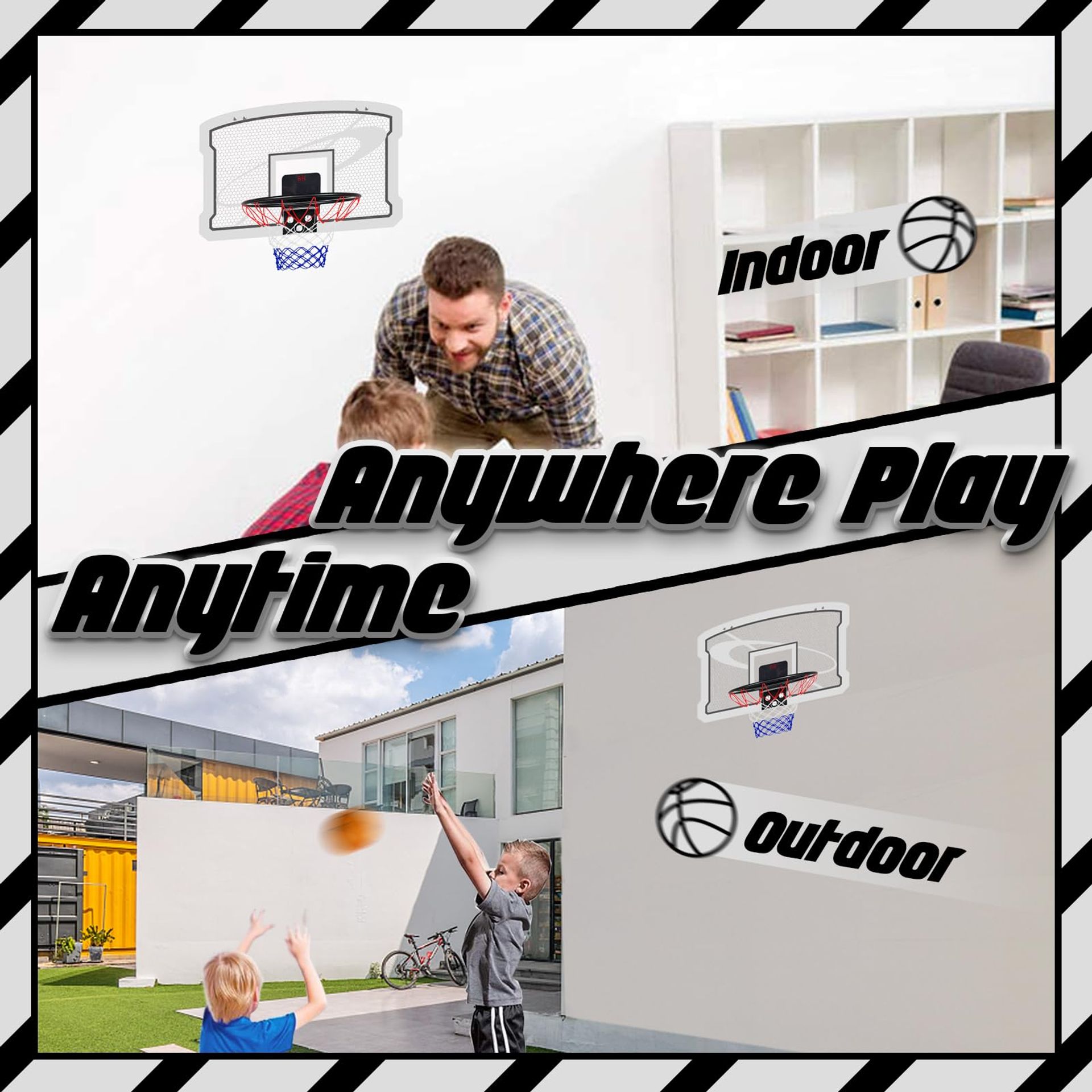 TEUVO Mini panier de basket-ball pour enfants - Panier de basket-ball d'intérieur pour porte avec marquage automatique - Jouet de basket-ball pour chambre à coucher et fixation murale - Cadeau pour