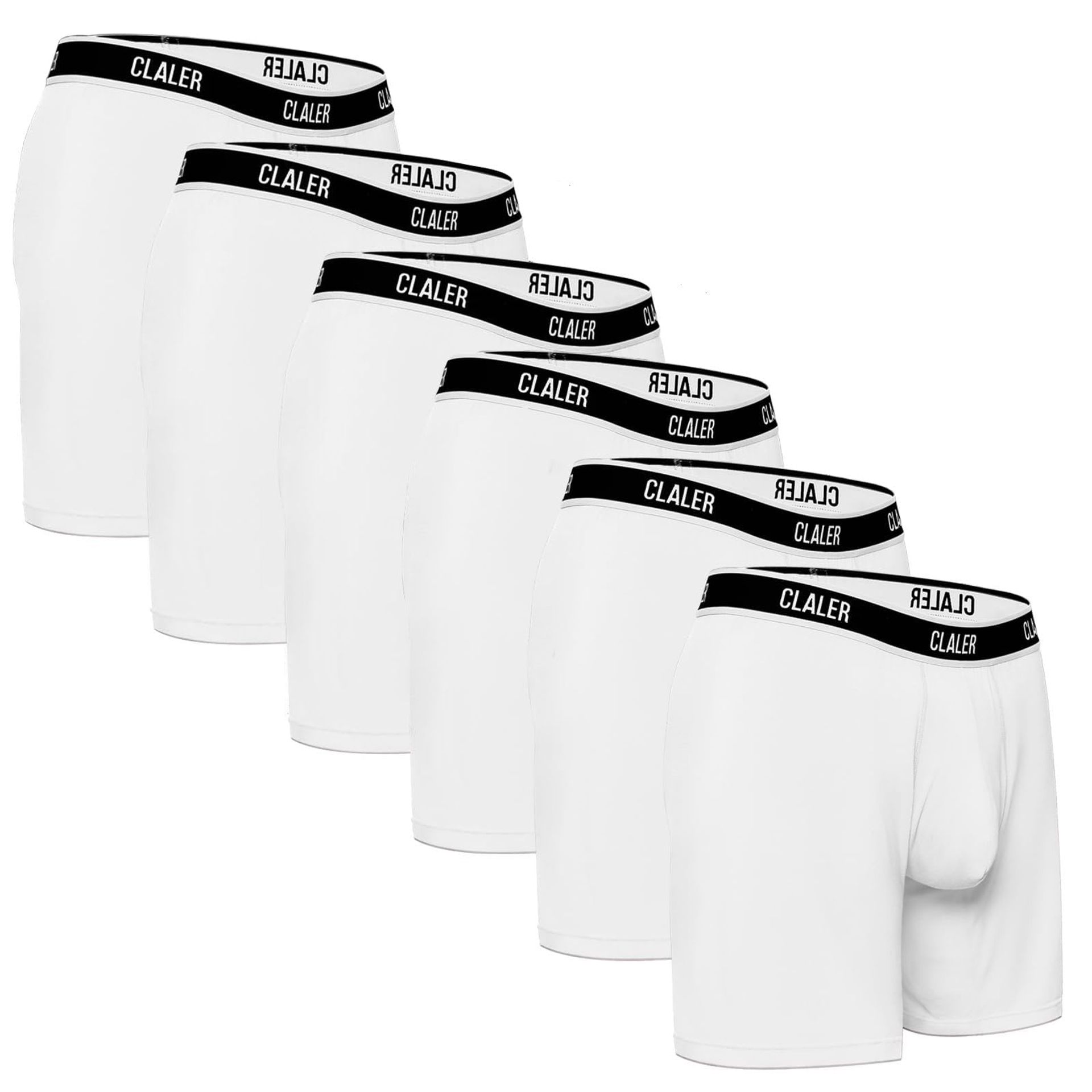 Men's Bamboo Boxer Briefs Anti-Chafing Soft Moisture-Wicking 6-Pack - White L