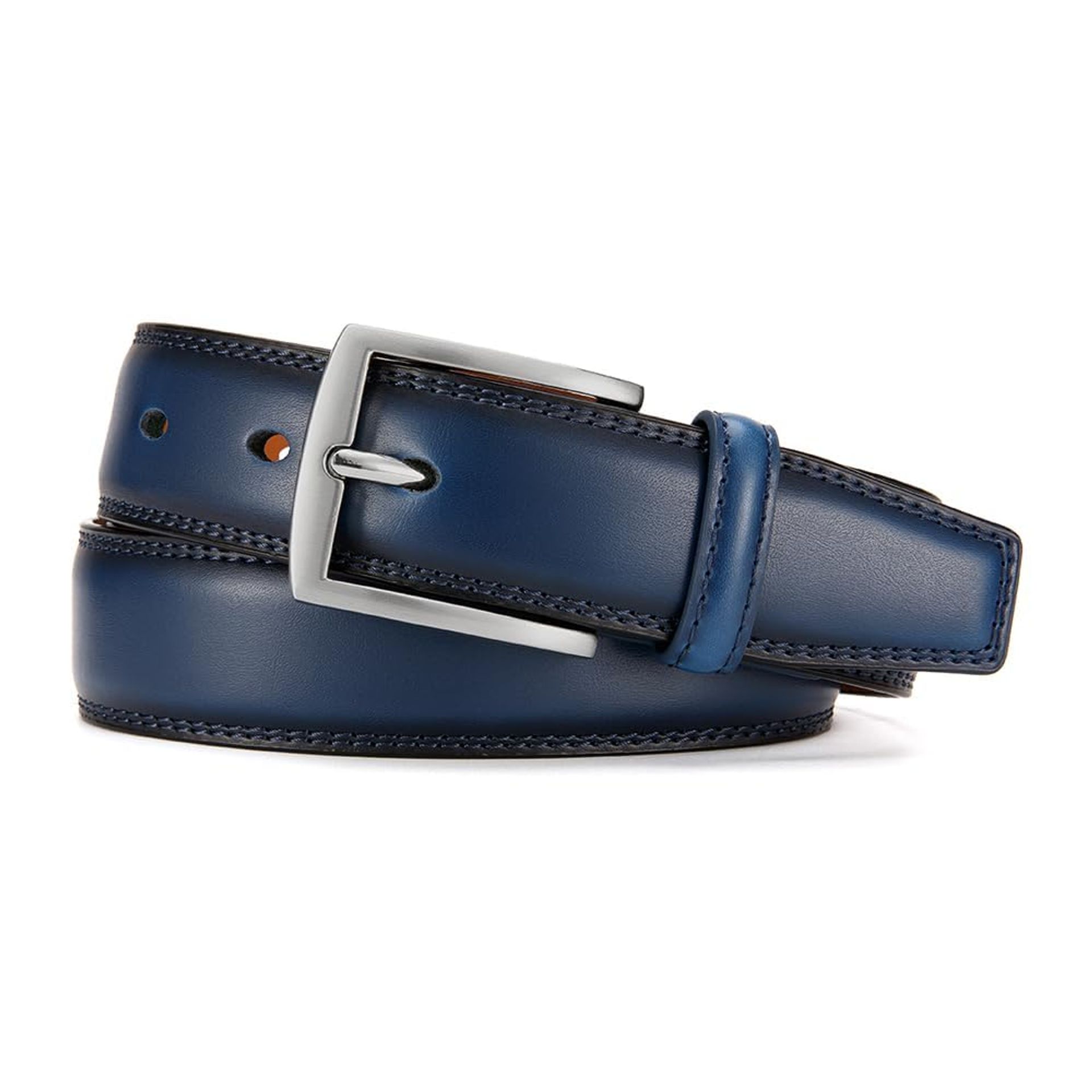 Men'S Blue Genuine Leather Dress Belt - Single Prong Buckle For Suits & J
