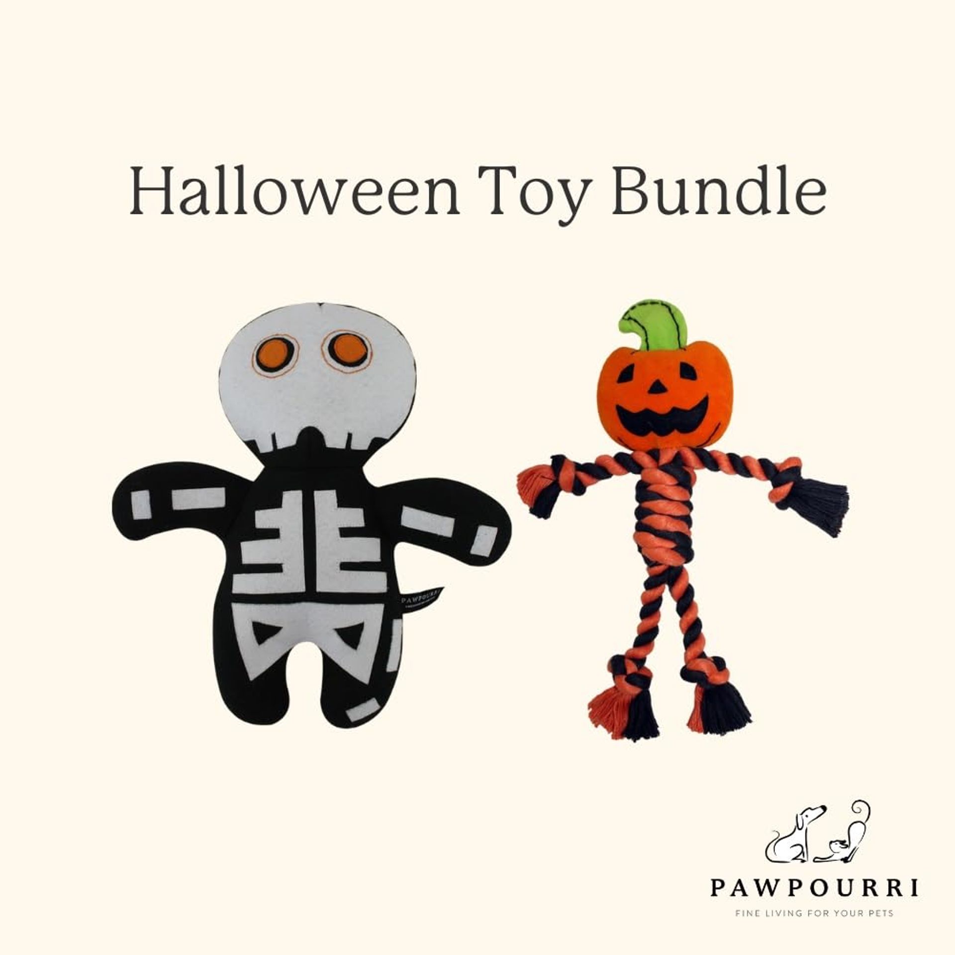 Halloween Dog Toys Combo - Suede & Rope Squeaky Pumpkin & Ghost for Fun & Engagement