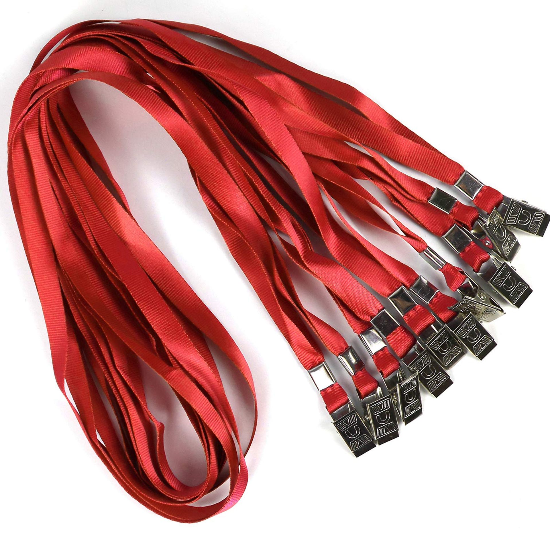 Premium Nylon Lanyards with Bulldog Clips 34-inch Bulk Pack of 100 - Red 100 Pack