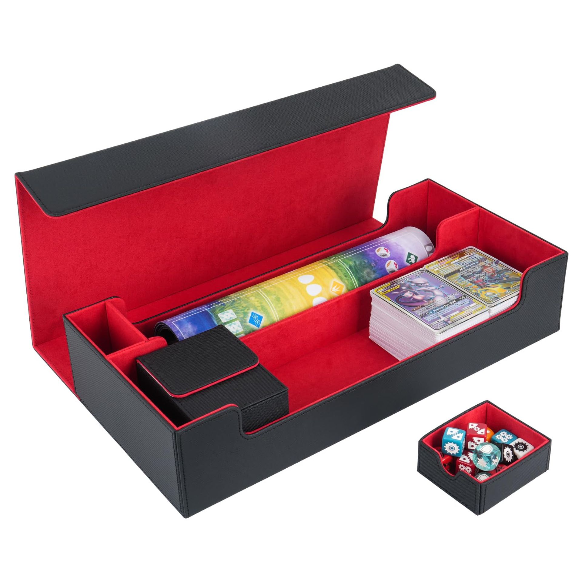Trading Card Storage Box X-Large Premium Deck Case Fits 550+ Sleeved Cards Compatible with MTG TCG Yugioh Commander - Black Red For 550+ Sleeved Cards