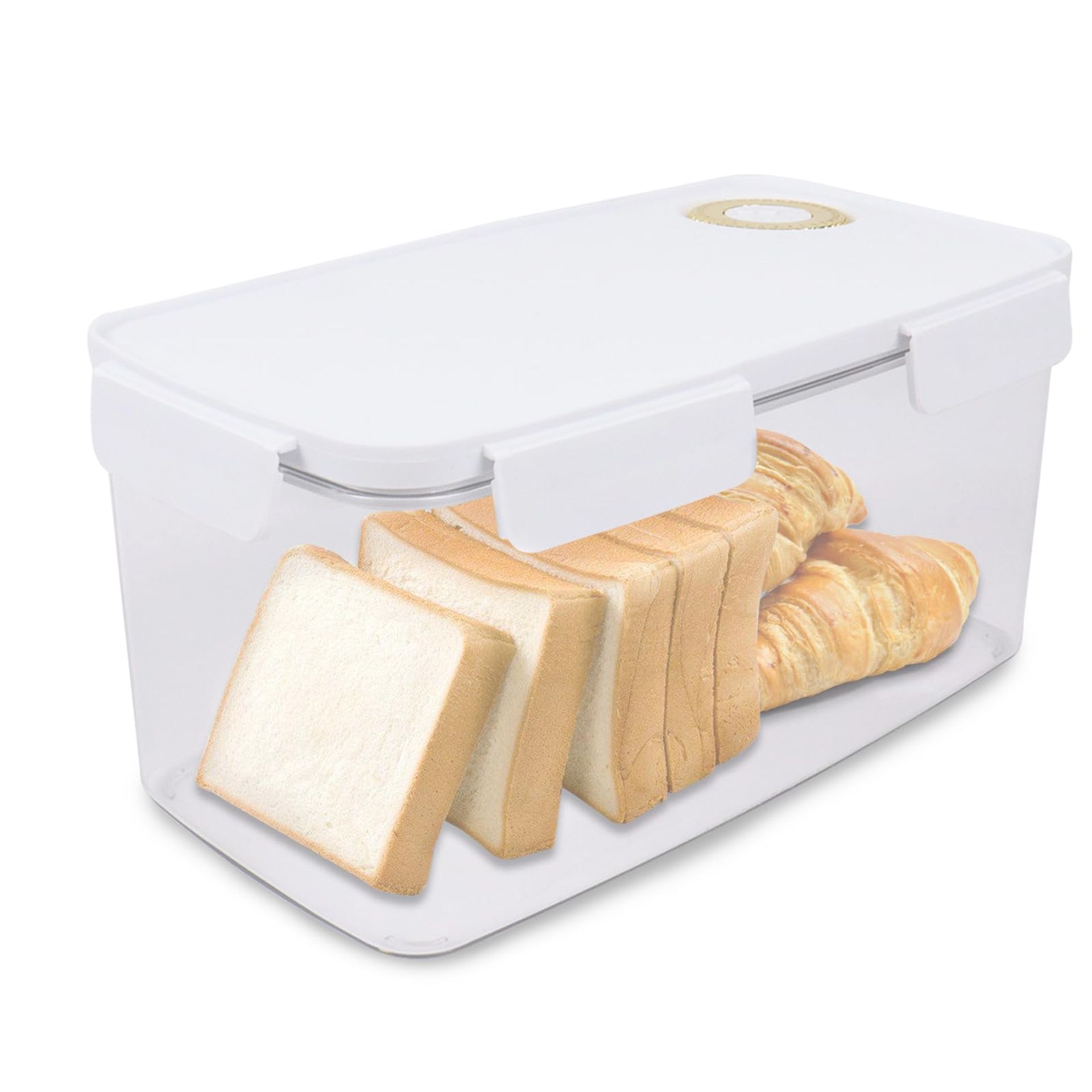 Gzsekken Bread Bin Airtight Bread Bins for Kitchen Counter,Bread Storage Containers Plastic Food Box with Lid and Air Valve Loaf Keeper for Homemade Toast, Bagel, Donut and Cookies-5L