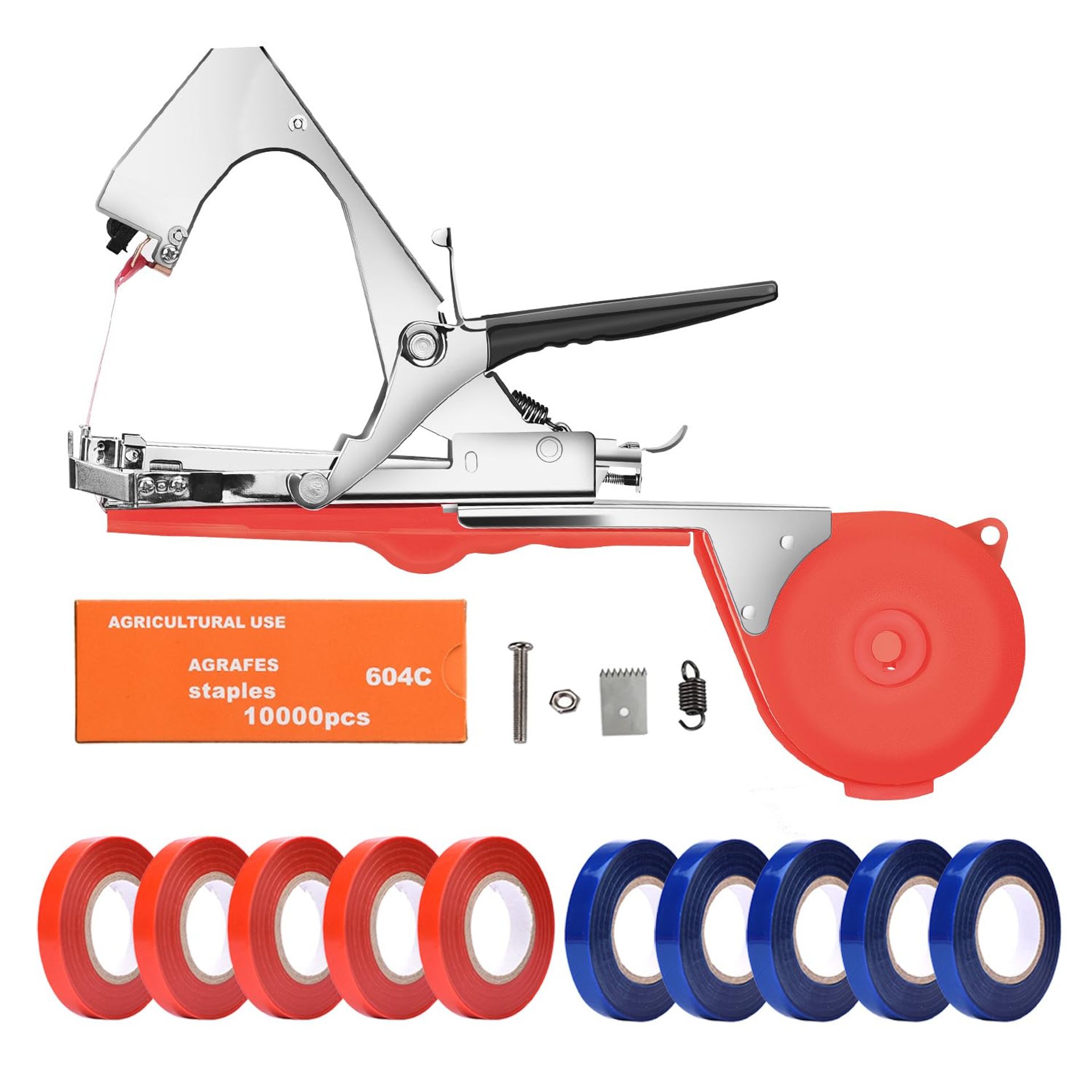 Plant Tying Machine for Tomatoes, Peppers & Cucumbers with Tapes, Staples & Spare Blades - Red Garden Tool