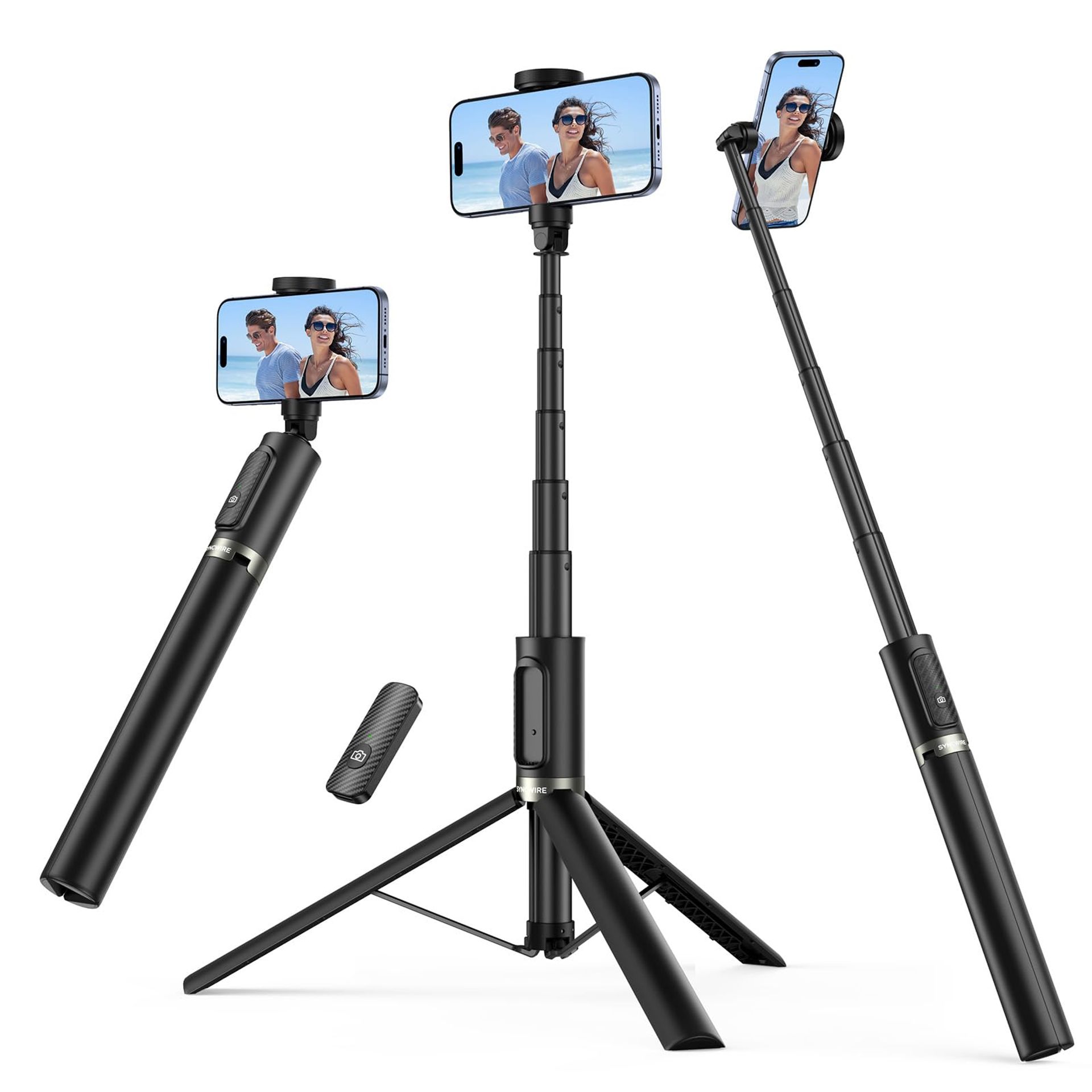 Phone Tripod 55-Inch Aluminium Selfie Stick with Bluetooth Remote 360° Rotation for iPhone & Android - Black 140cm