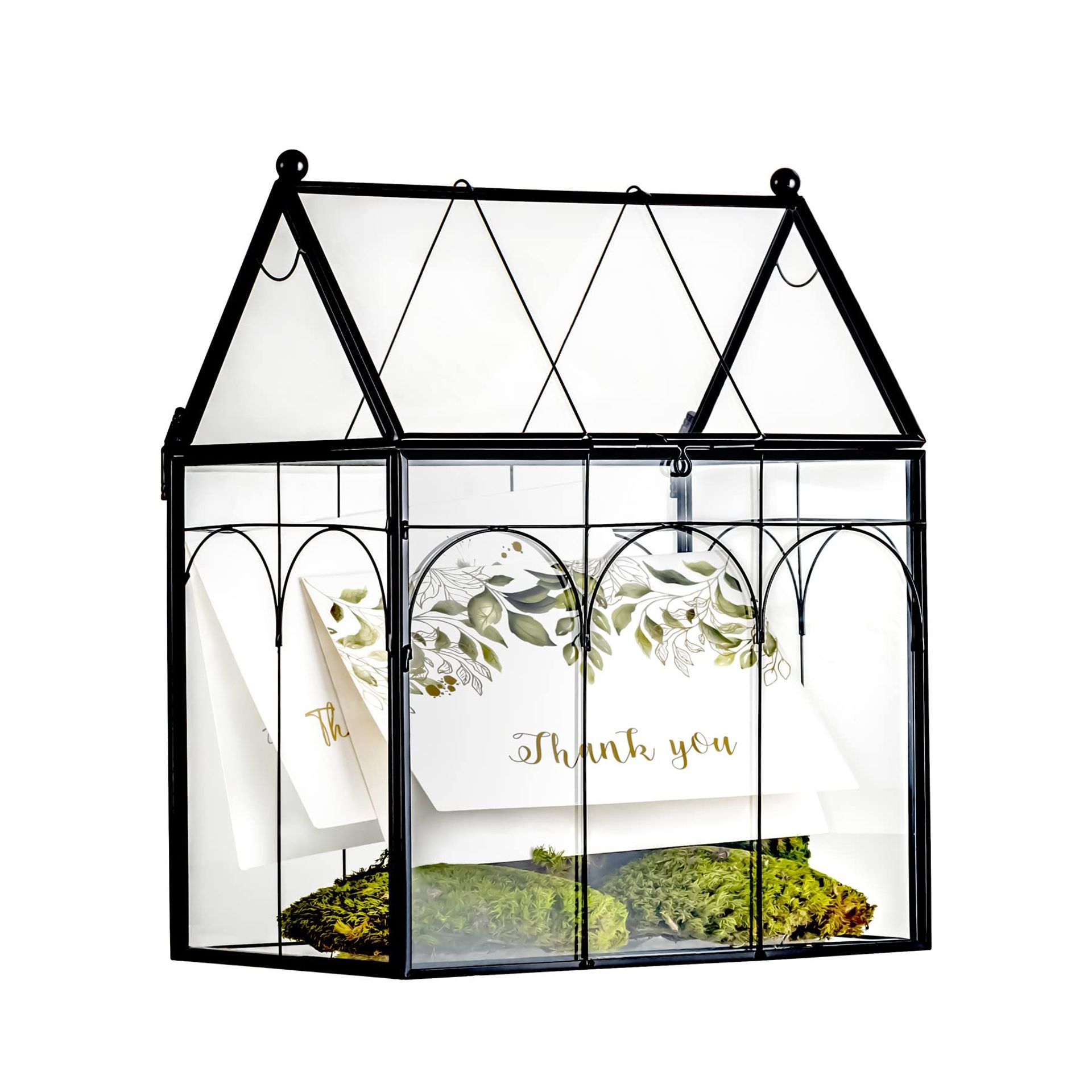 Geometric Glass Terrarium Planter with Lid for Succulents & Cacti, Decorative Indoor Box, 19x12.5x23 cm, Black