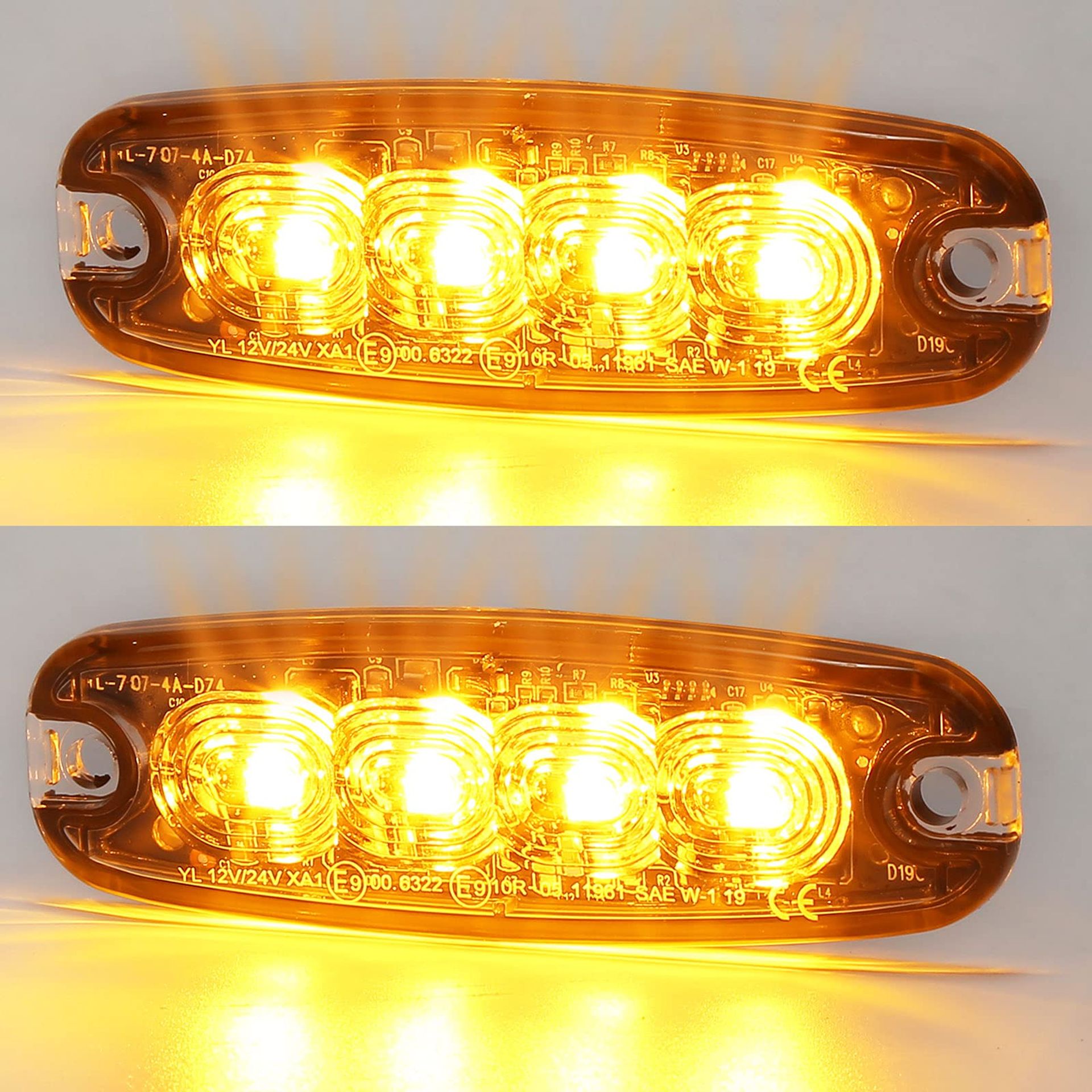 LED Emergency Strobe Light Bar 12V/24V 15W Ultra Slim Amber Beacon for Vehicle Safety - Amber 4 LEDs