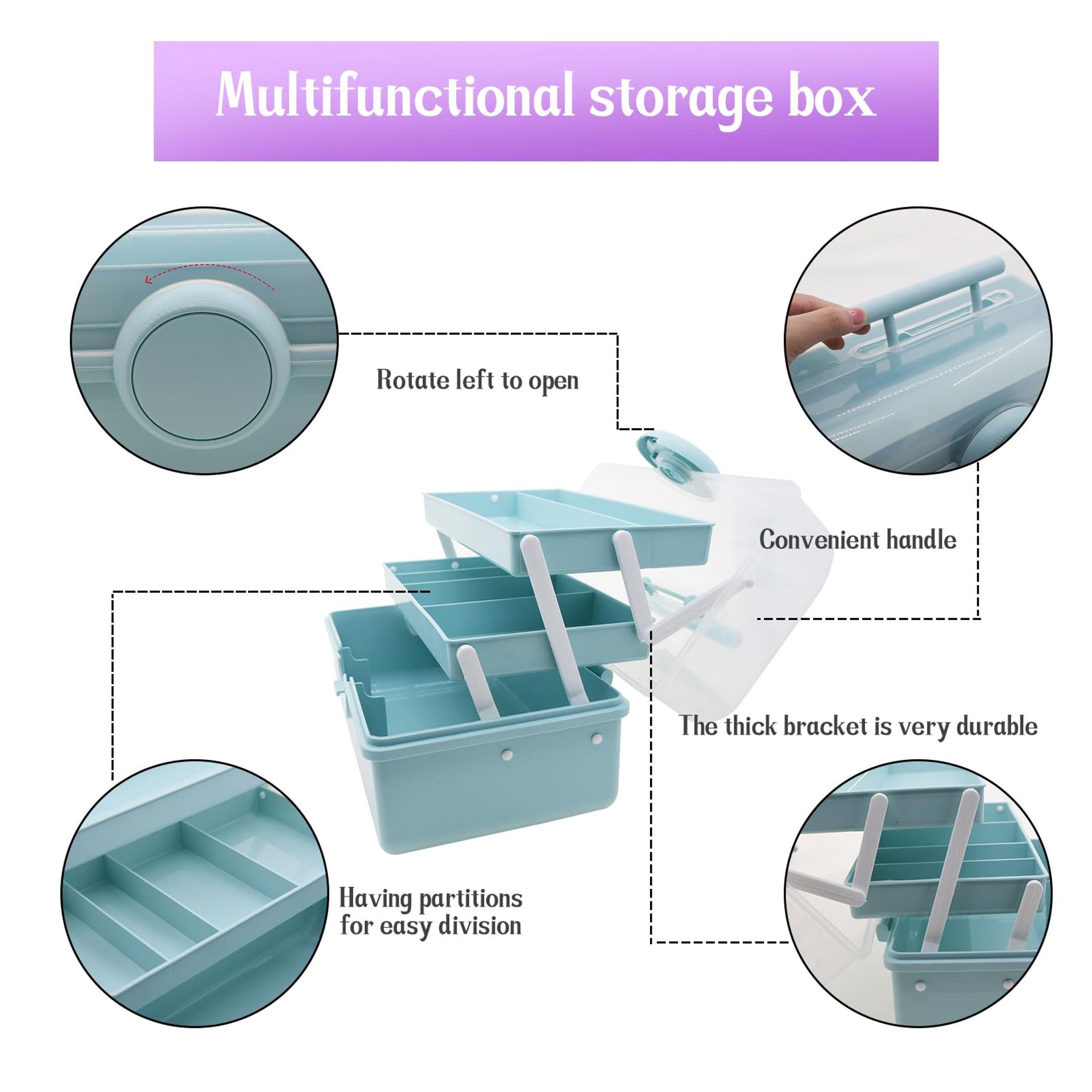 12in Large Blue 3-Layer Multipurpose Storage Box With Compartments - Idea