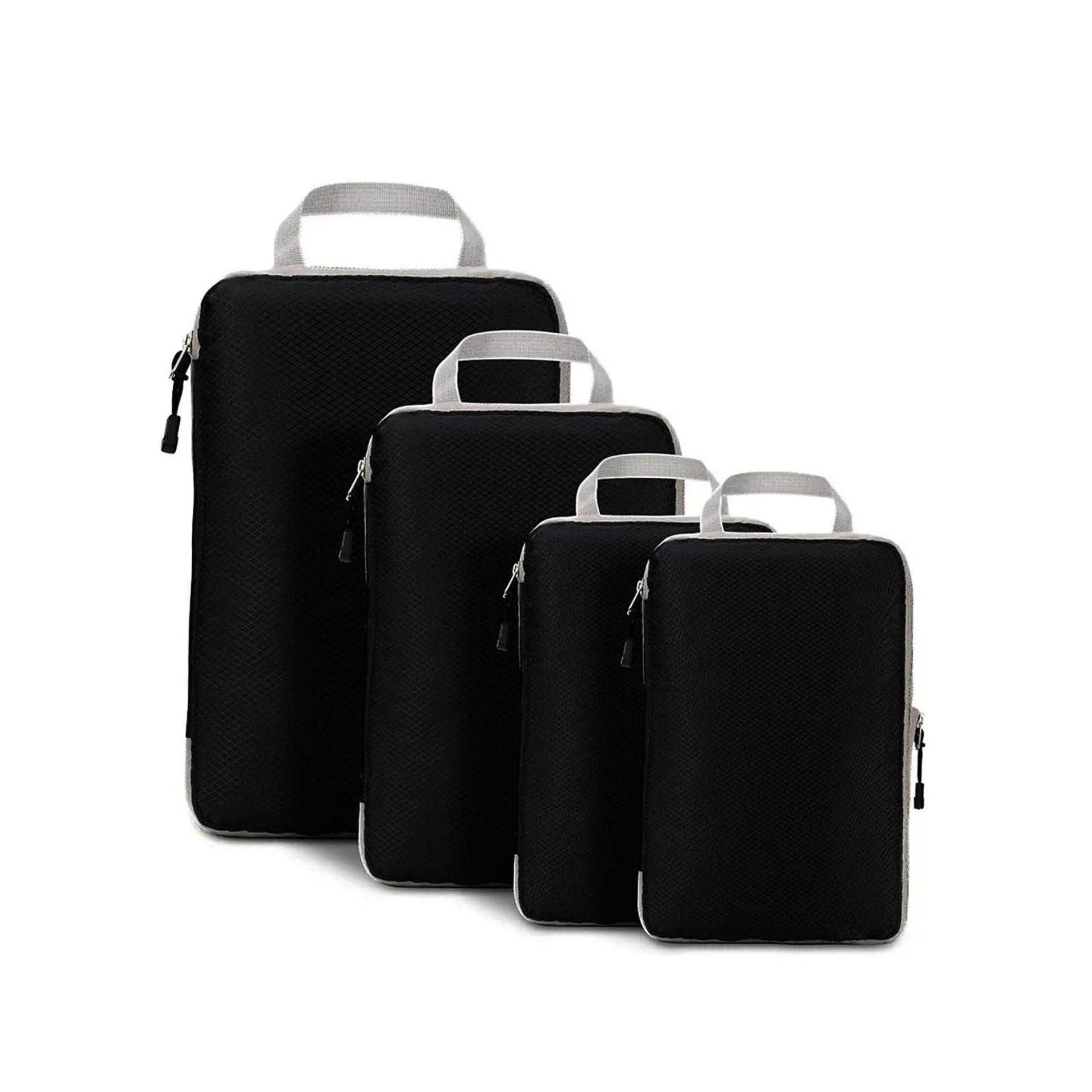 Compression Packing Cubes Set Travel Luggage Organiser 7-Piece Lightweight Waterproof Design - Black 7 Pcs