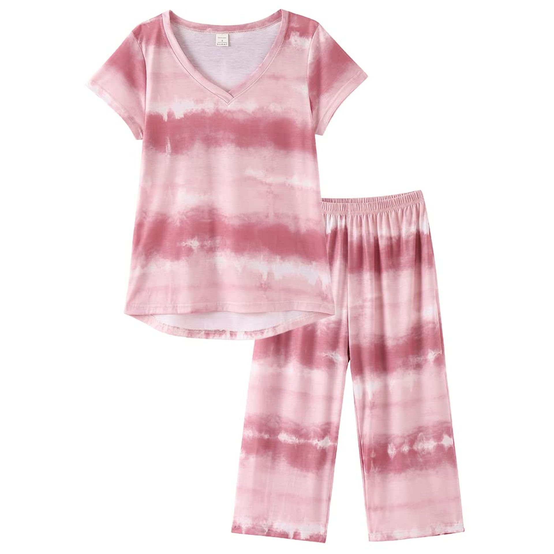 Womens Capri Pyjamas Summer Set with Floral Cropped Trousers & Short Sleeve Top - Breathable Loungewear & Nightwear