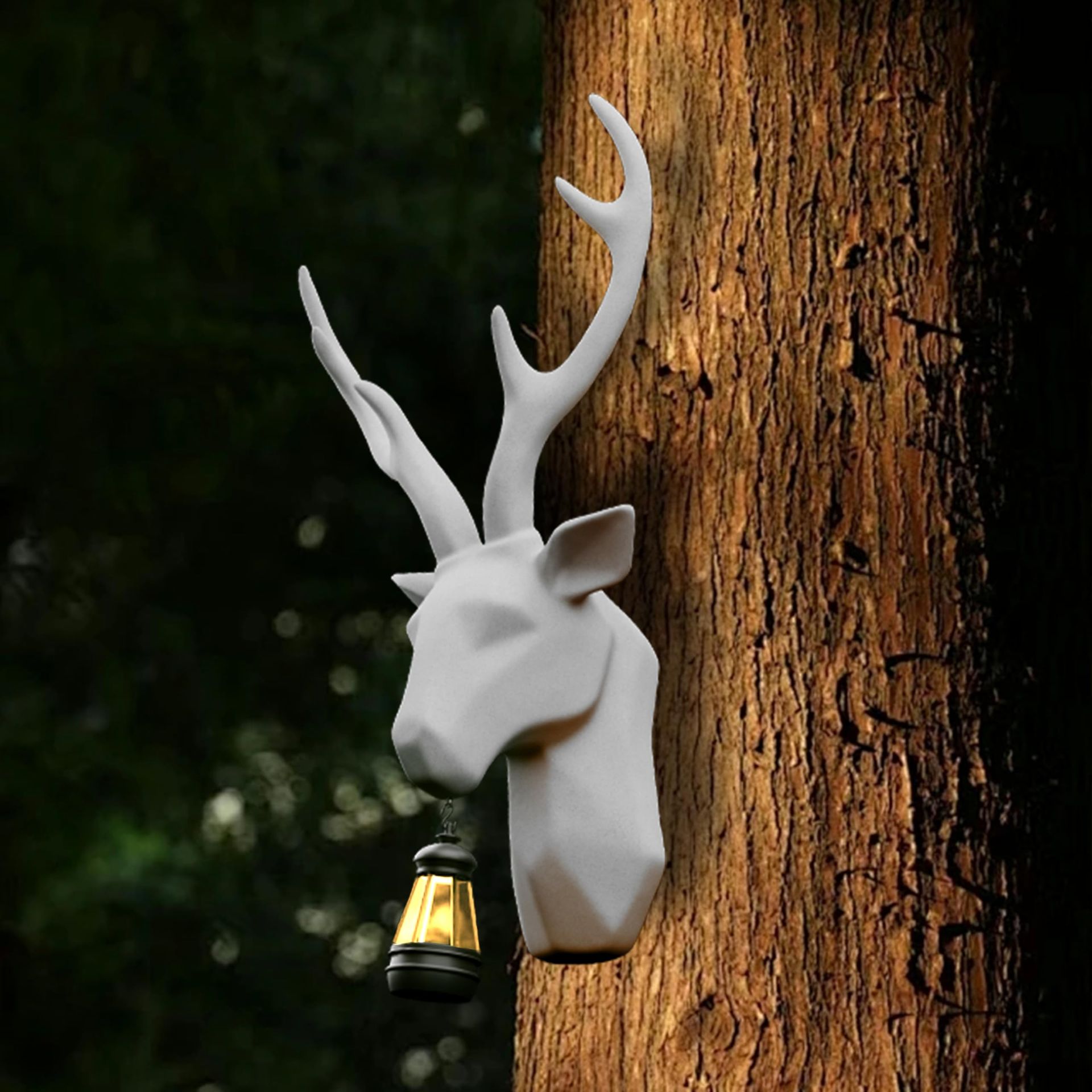 3D Deer Head Wall Mount Ornament, Resin Animal Wall Decoration for Home, Living Room, Patio or Balcony Décor - White