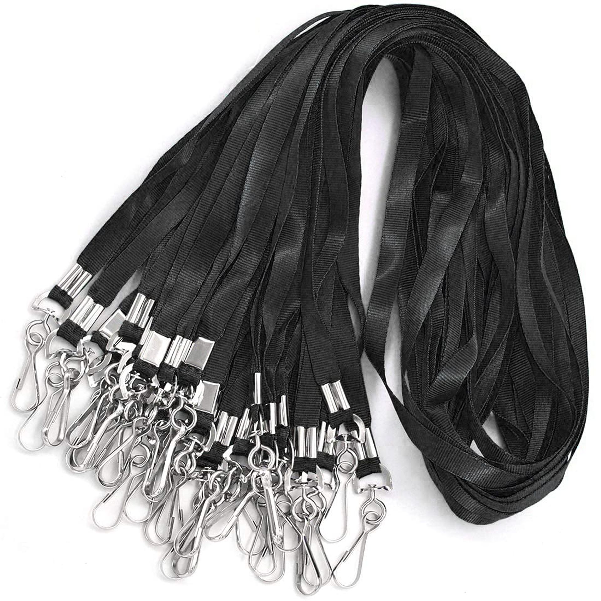 Flat Lanyards for ID Badges Durable Breakaway Strap Bulk Pack for Name Tags & Holders - Black 100 Pack