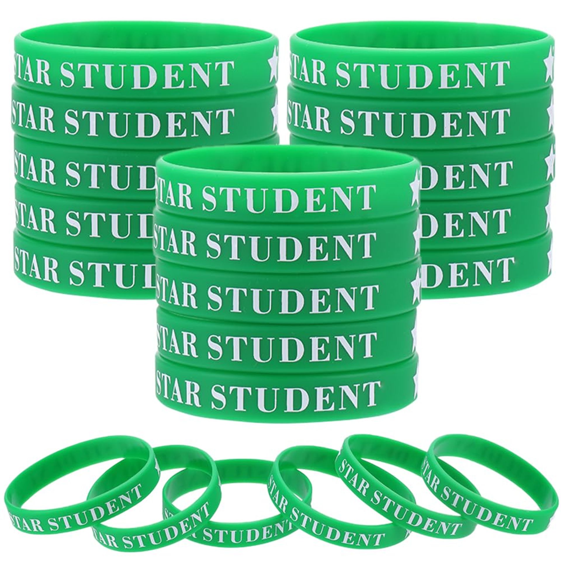 GORGECRAFT 30Pcs Silicone Bracelet Wristbands Green Rubber Bracelets Basketball Waterproof Lightweight Elastic Sports Band Bracelet with Word Star for Football Gym Sport Party
