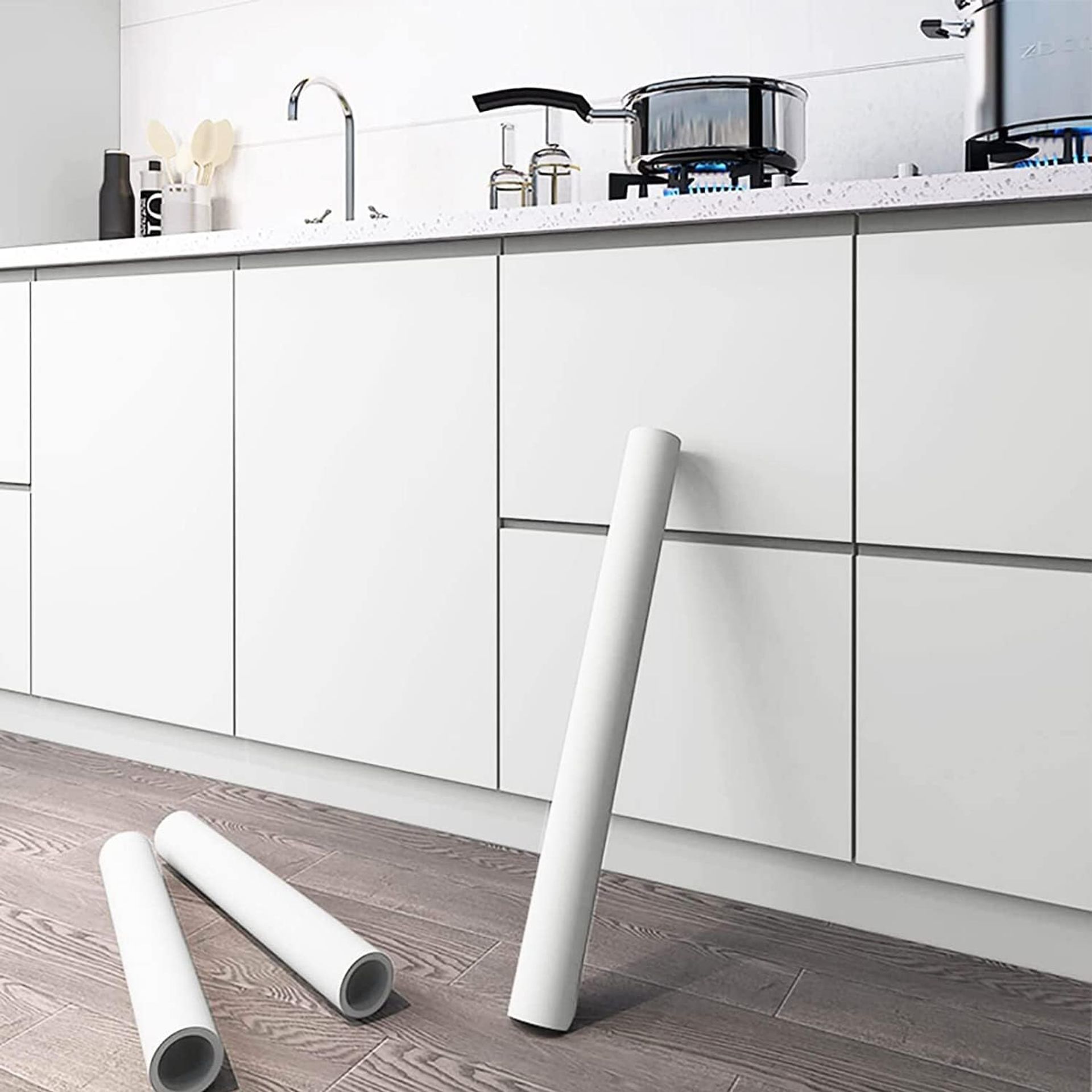 White Self-Adhesive Wallpaper 60x1000cm Peel & Stick Vinyl, Waterproof Removable Wall & Furniture Covering