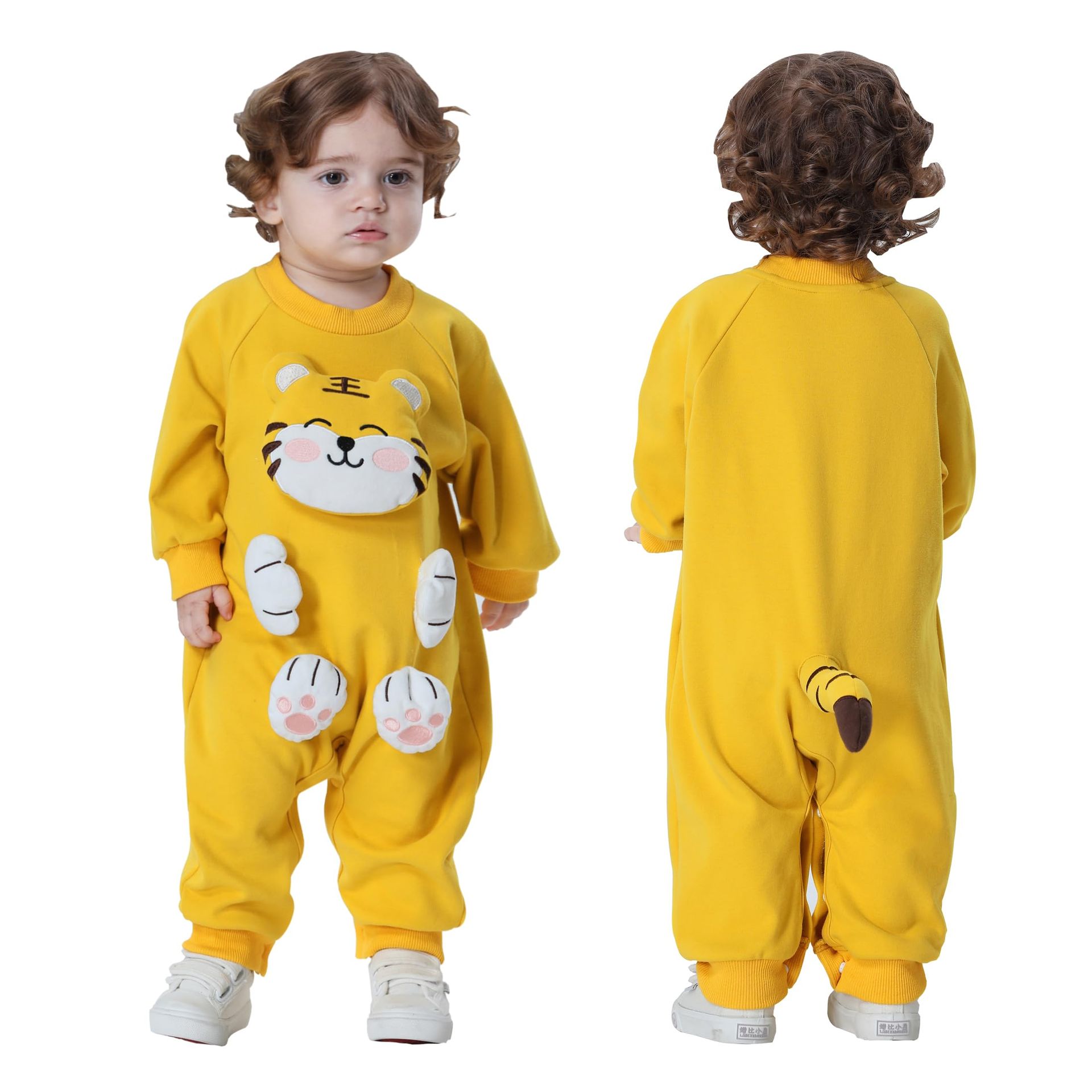 Doladola Toddler Cotton onesies Unisex Boys Girls One Piece Long Sleeve Romper with 3D Tail Baby Jumpsuit Infant Spring Fall Bodysuit (18-24 Months, 3D tiger)