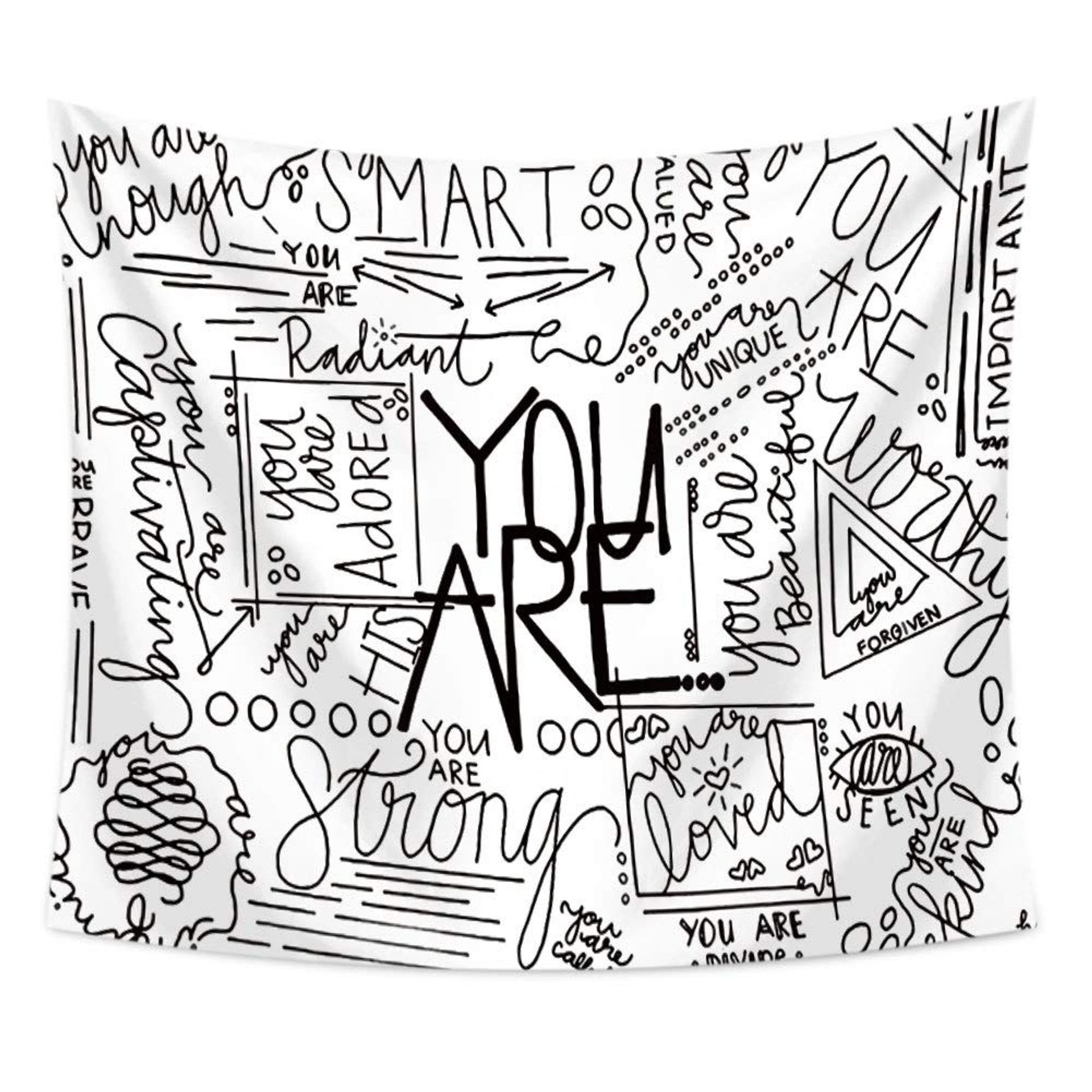 Large Positive Words Affirmation Tapestry - Wall Art for Living Room, Office & Bedroom (58x79 inches)