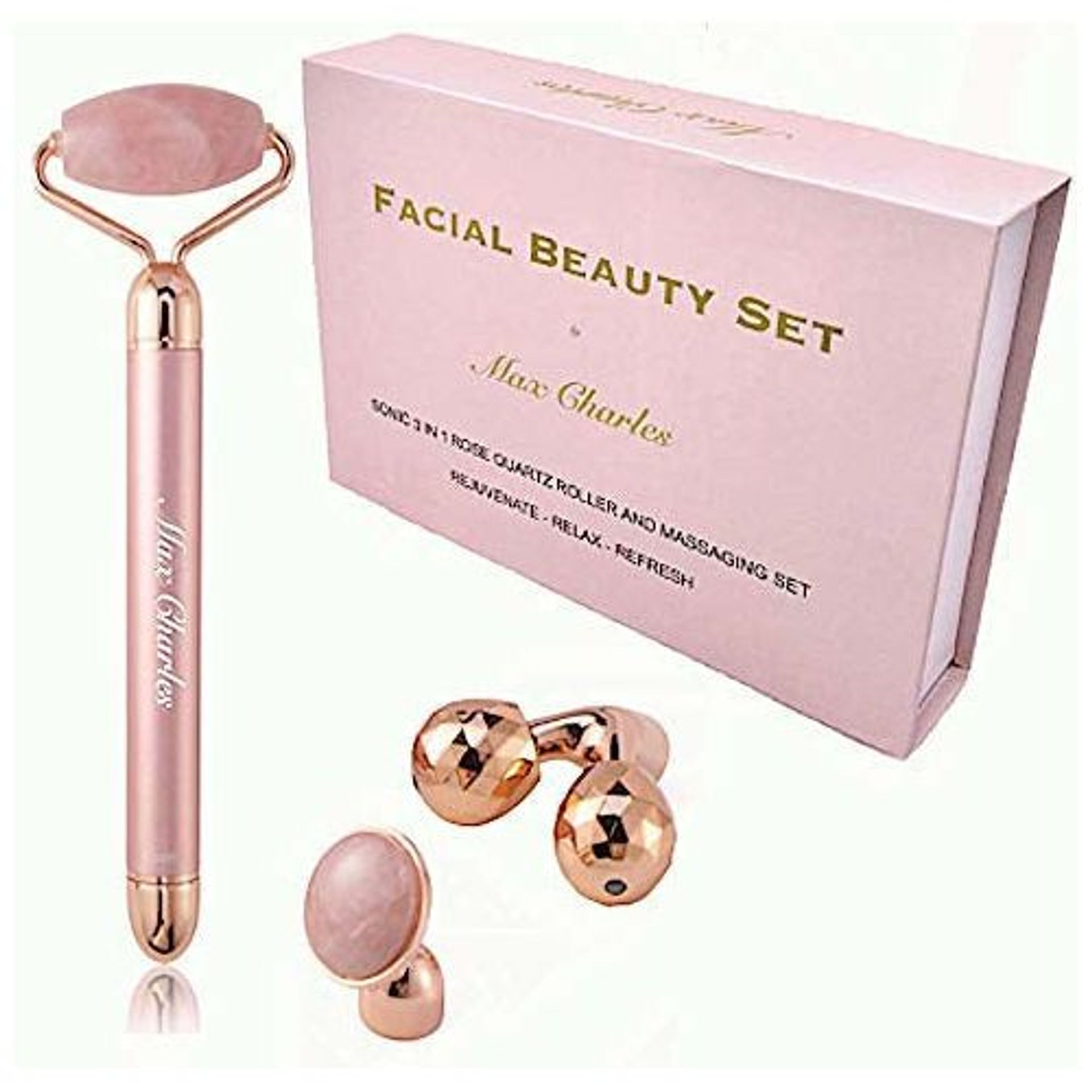 3-In-1 Electric Jade Rose Quartz Roller And Face Massager Set - Best Anti