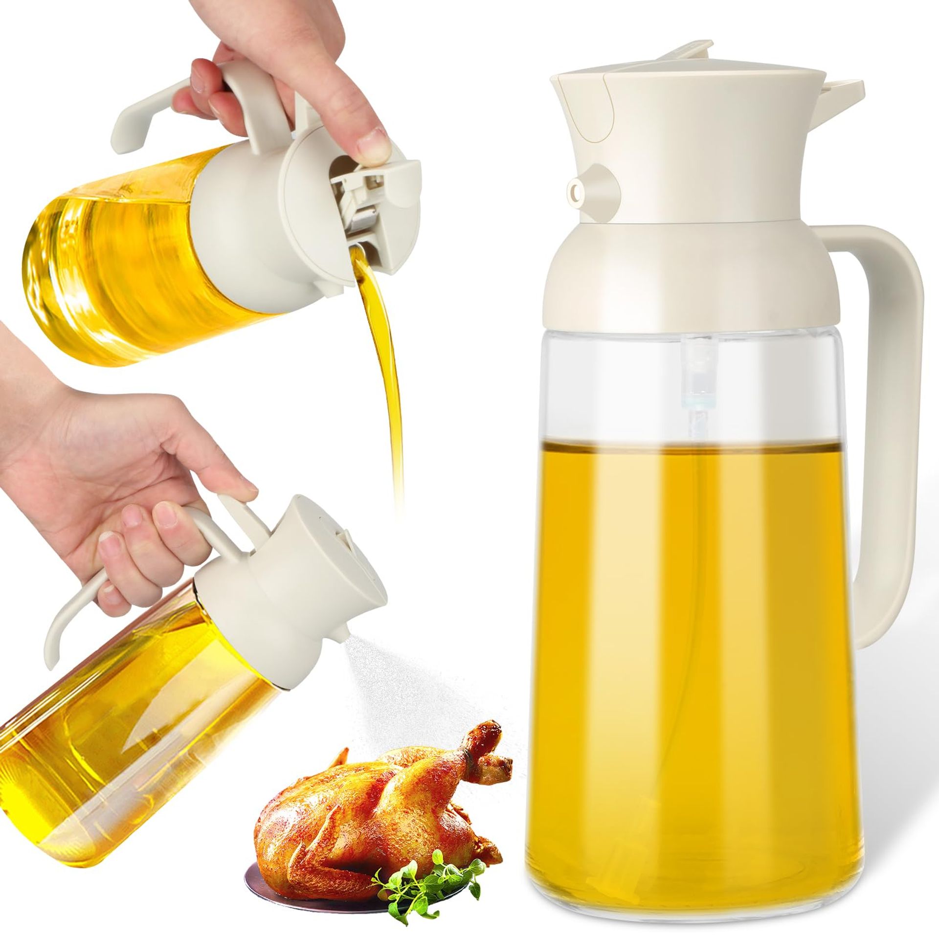 16.9oz MOCOBO Oil & Vinegar Glass Sprayer Bottle with 3 Nozzles - Kitchen Essential
