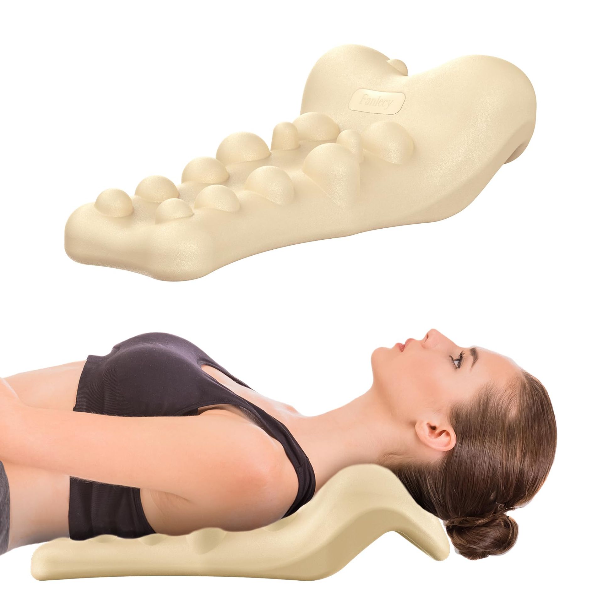 Neck and Shoulder Relaxer with Upper Back Massage Point, Cervical Traction Device for TMJ Pain Relief and Spine Alignment - Beige