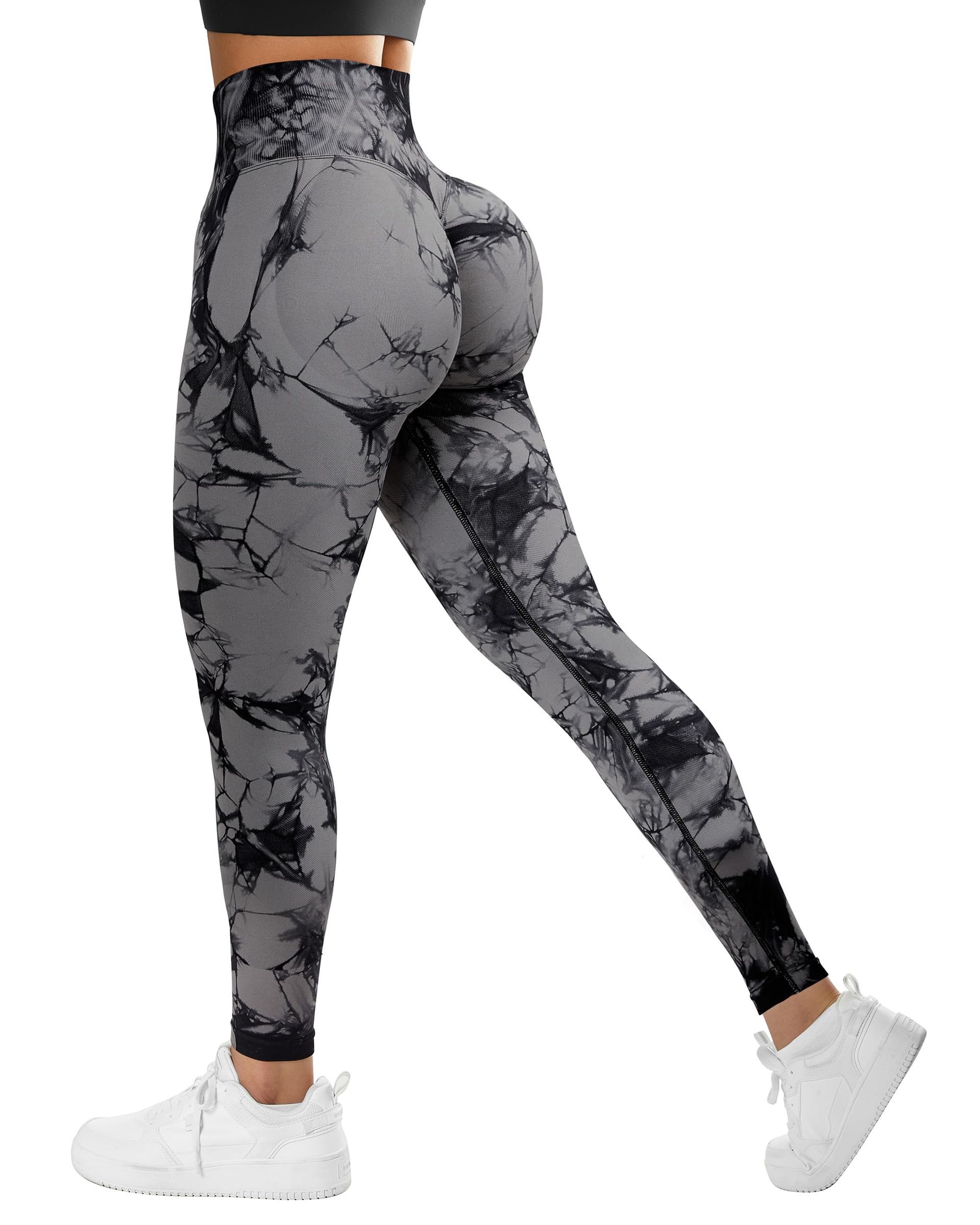 Women's Seamless High Waisted Hidden Scrunch Gym Leggings Yoga Workout Tights - Black Grey M