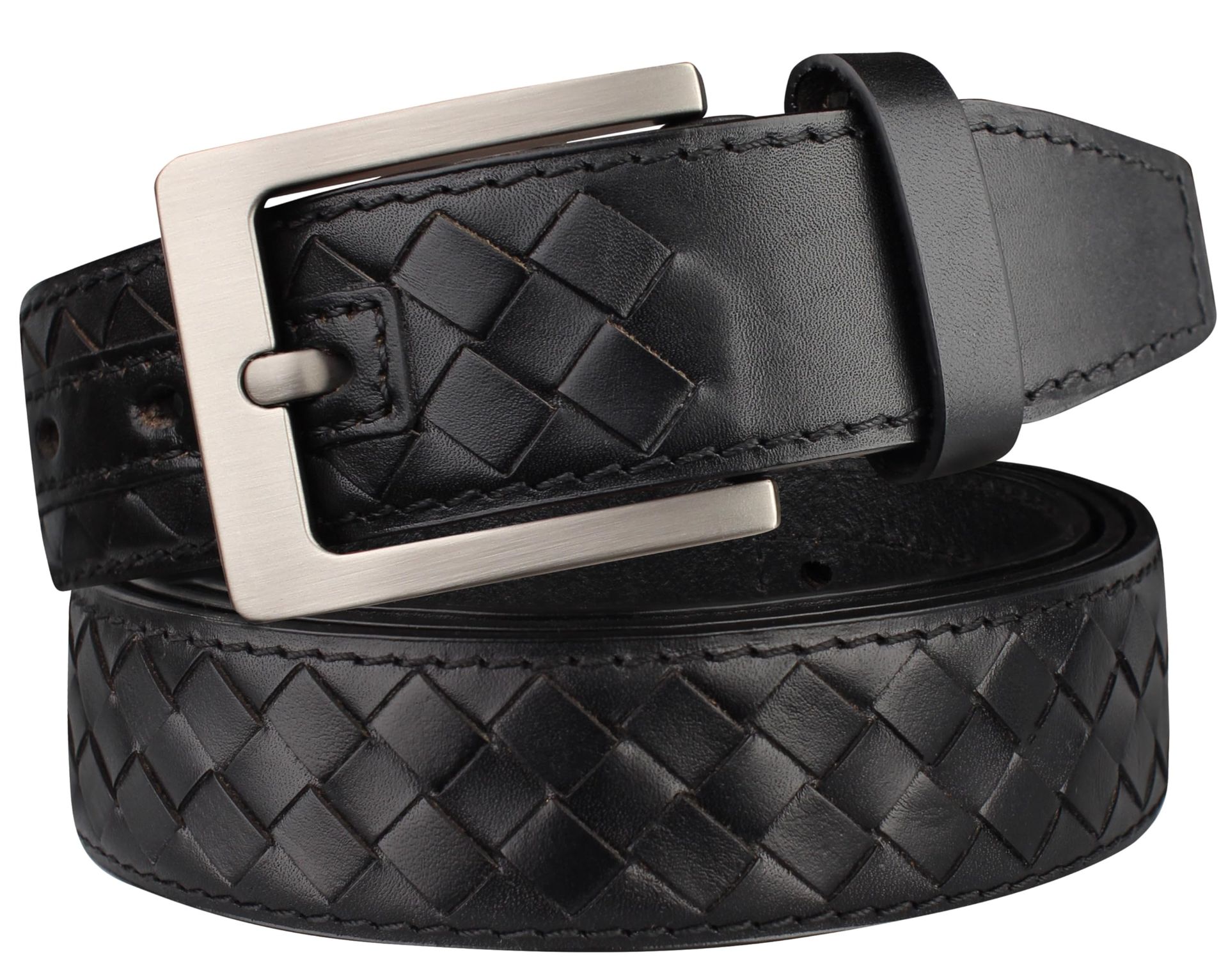 RAK Men's Leather Belt Top Grain Cow Hide Woven Braided Belt For Casual Jeans Dress Pants (C-0001-BLACK, 110)