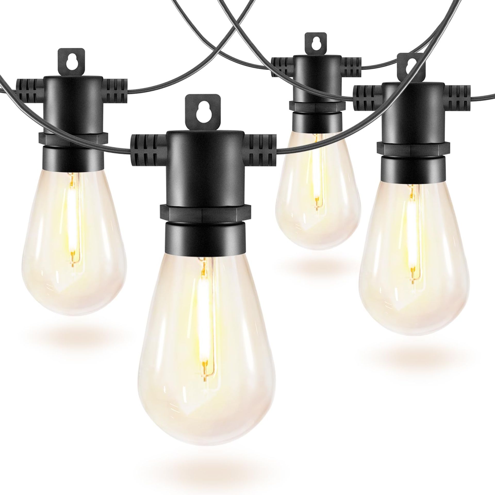 Festoon String Lights Outdoor with 15 E12 Sockets & 16 Shatterproof S14 LED Bulbs 1W 2700K Warm White for Garden Patio Balcony Mains Powered - Warm White 49.8FT S14 2700K E12