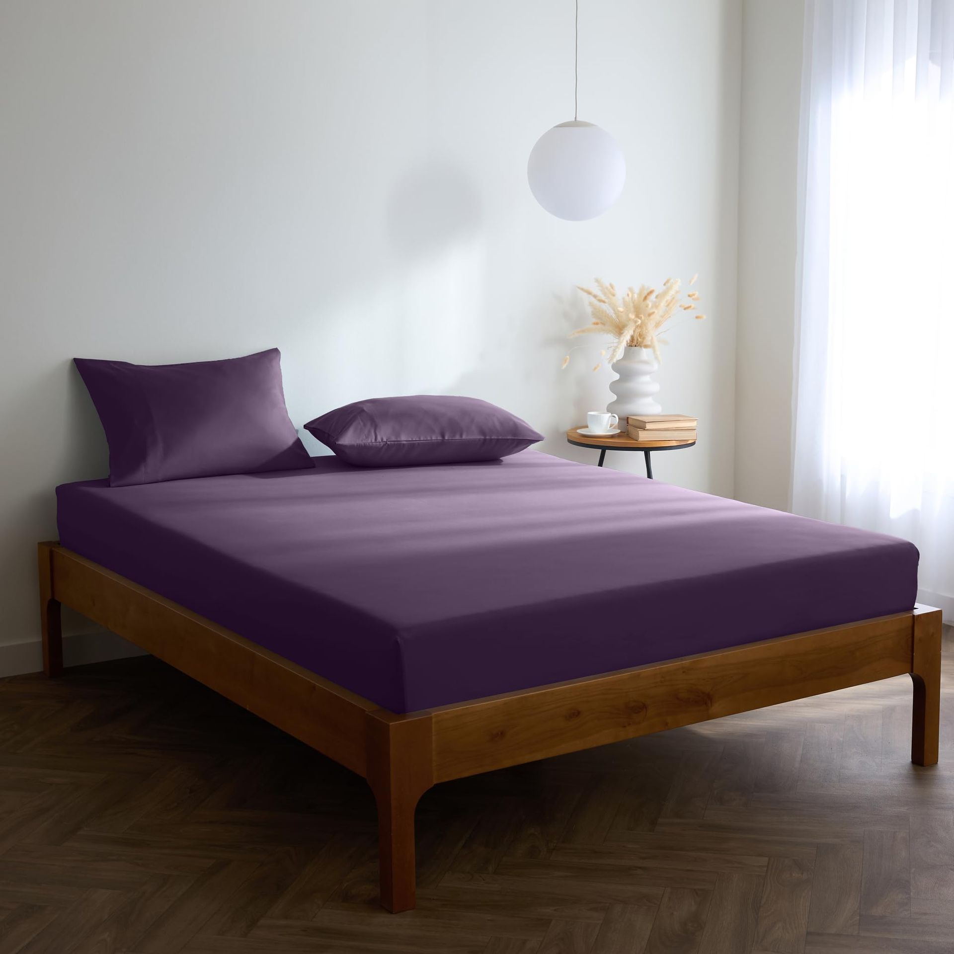 King Size Purple Fitted Sheet - Extra Deep 40cm, Soft Microfiber, Fade Resistant
