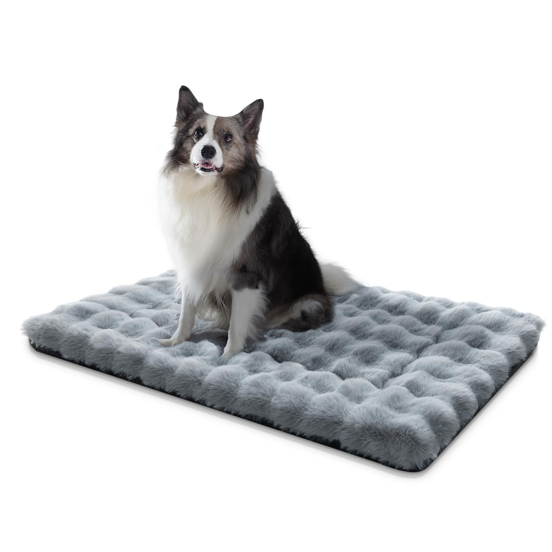 Dog Bed Mat Washable Crate Mattress Soft Cushion Anti-Slip Kennel Pad - Grey L (91 x 61cm)