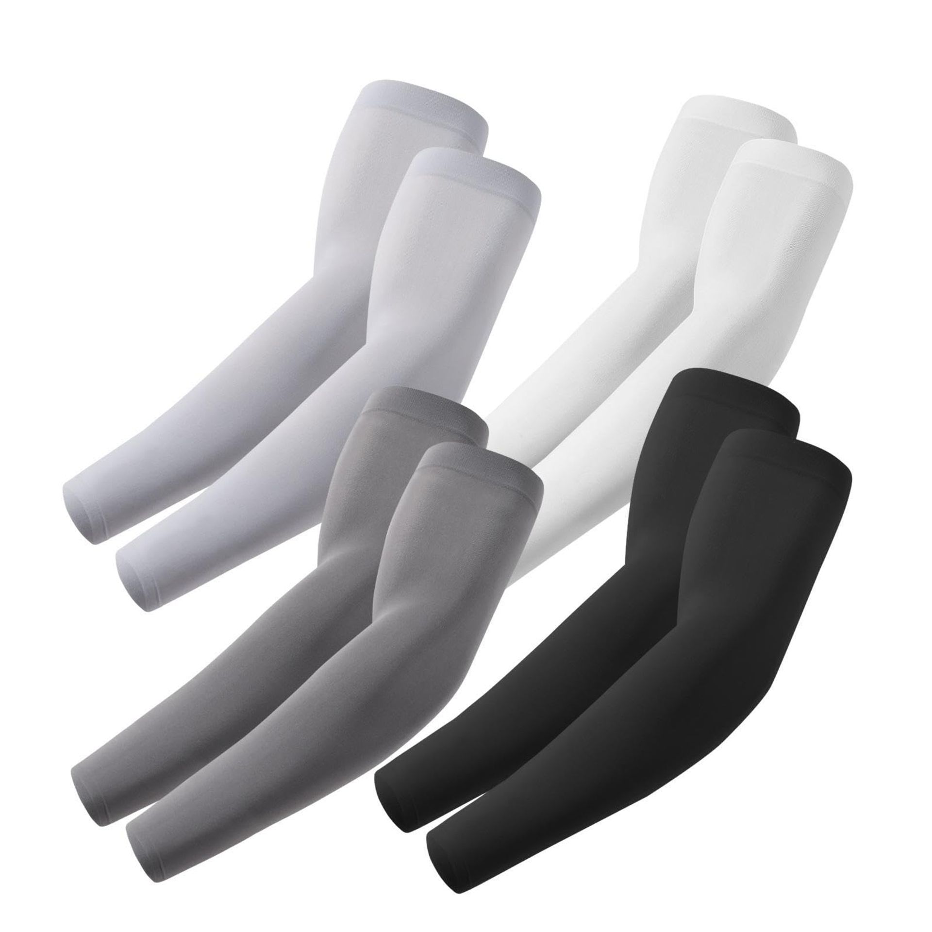 Arm Sleeves Cooling UV Sun Protection Compression Sportswear for Men & Women, Breathable 4-Way Stretch - Black+Dark Grey+Light Grey+White One Size