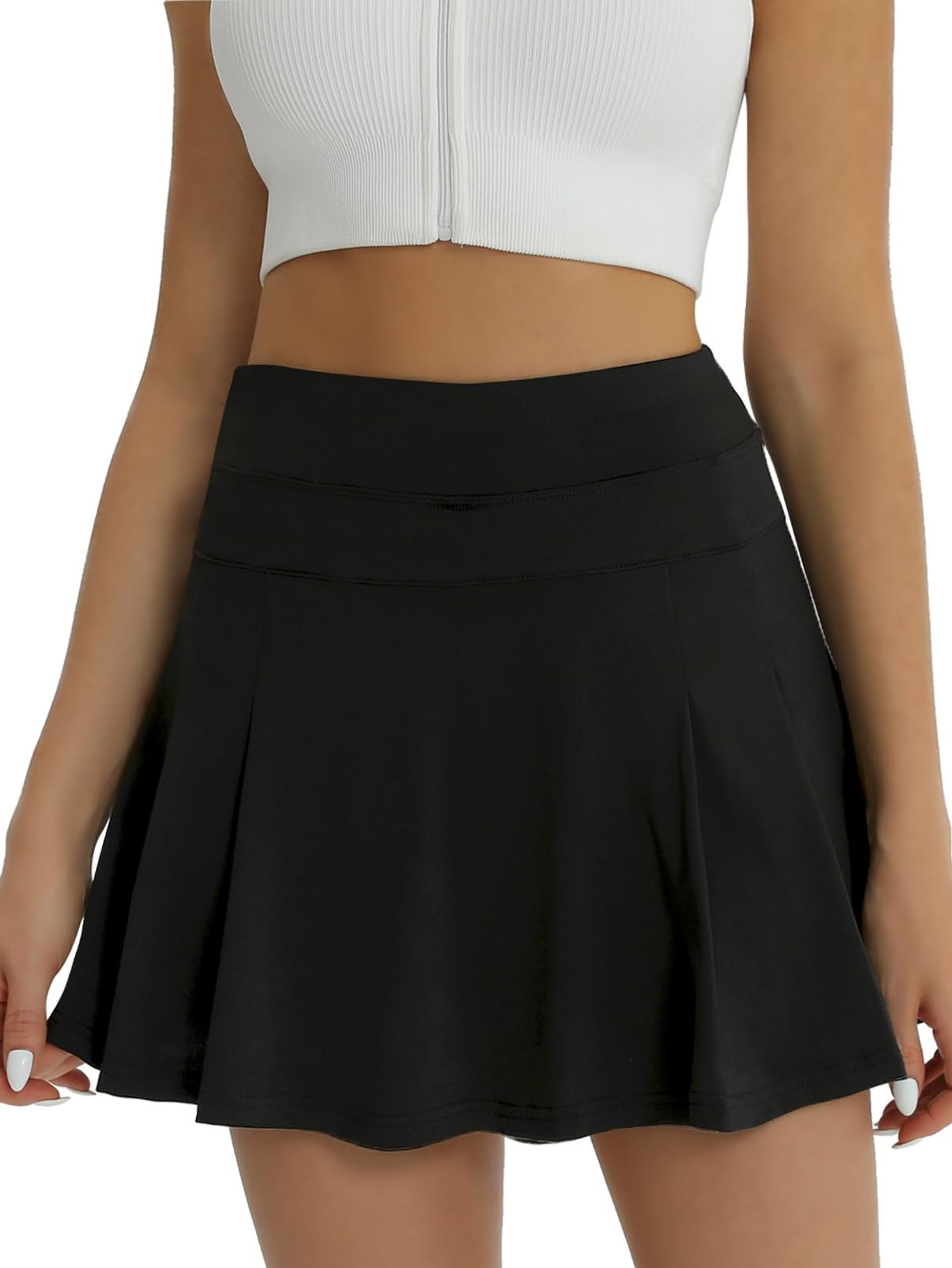 Women's Sports Skort Tennis Golf Skirt with Built-in Shorts & Pockets - Black 10-12