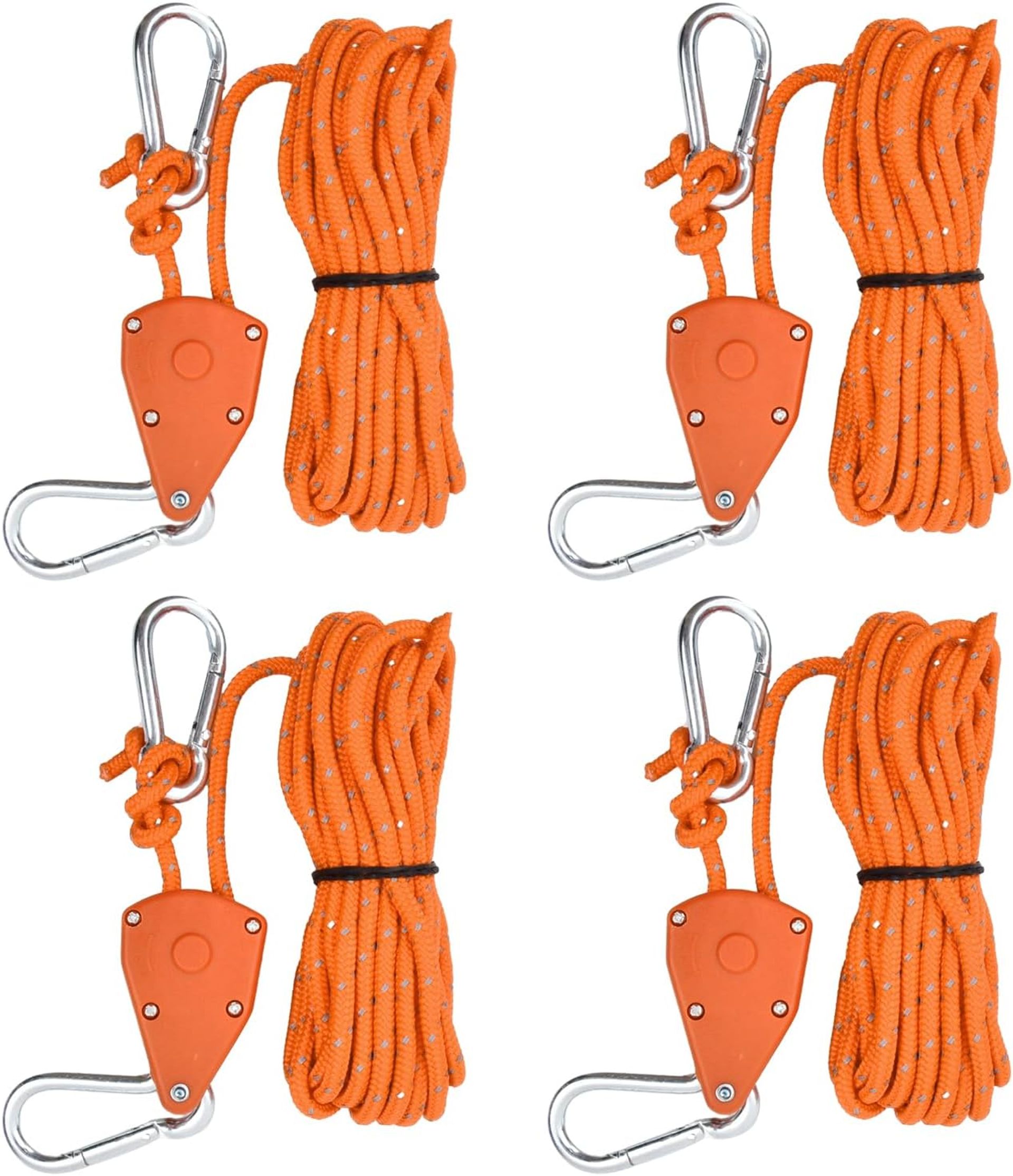 Tent Guy Ropes 4 Pack Reflective Nylon Camping Cord with Aluminium Tensioners - Orange 6mm × 6m